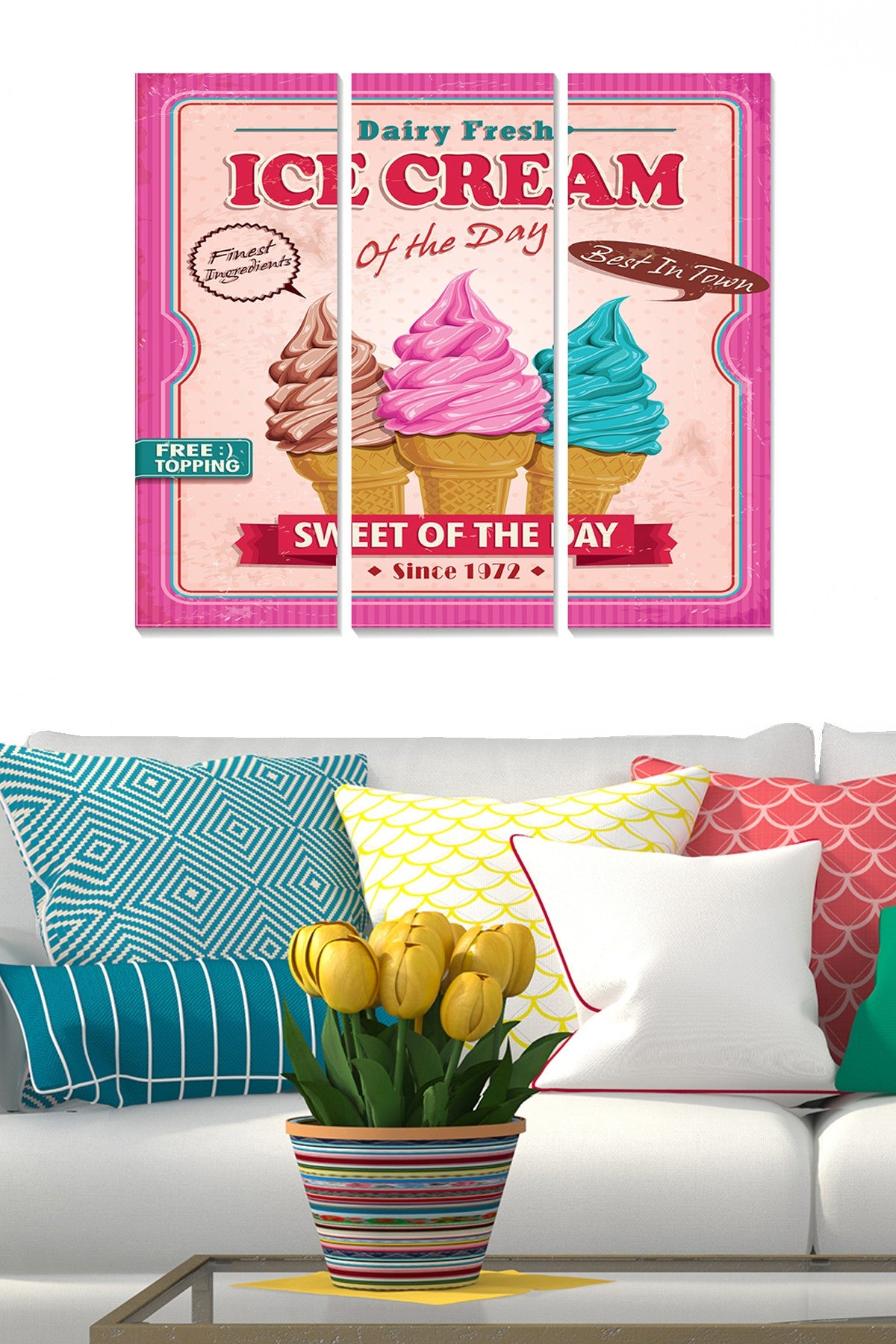 Quadro Decorativo em MDF Multicolorido – 3 Peças, 70x50 cm, 3 mm