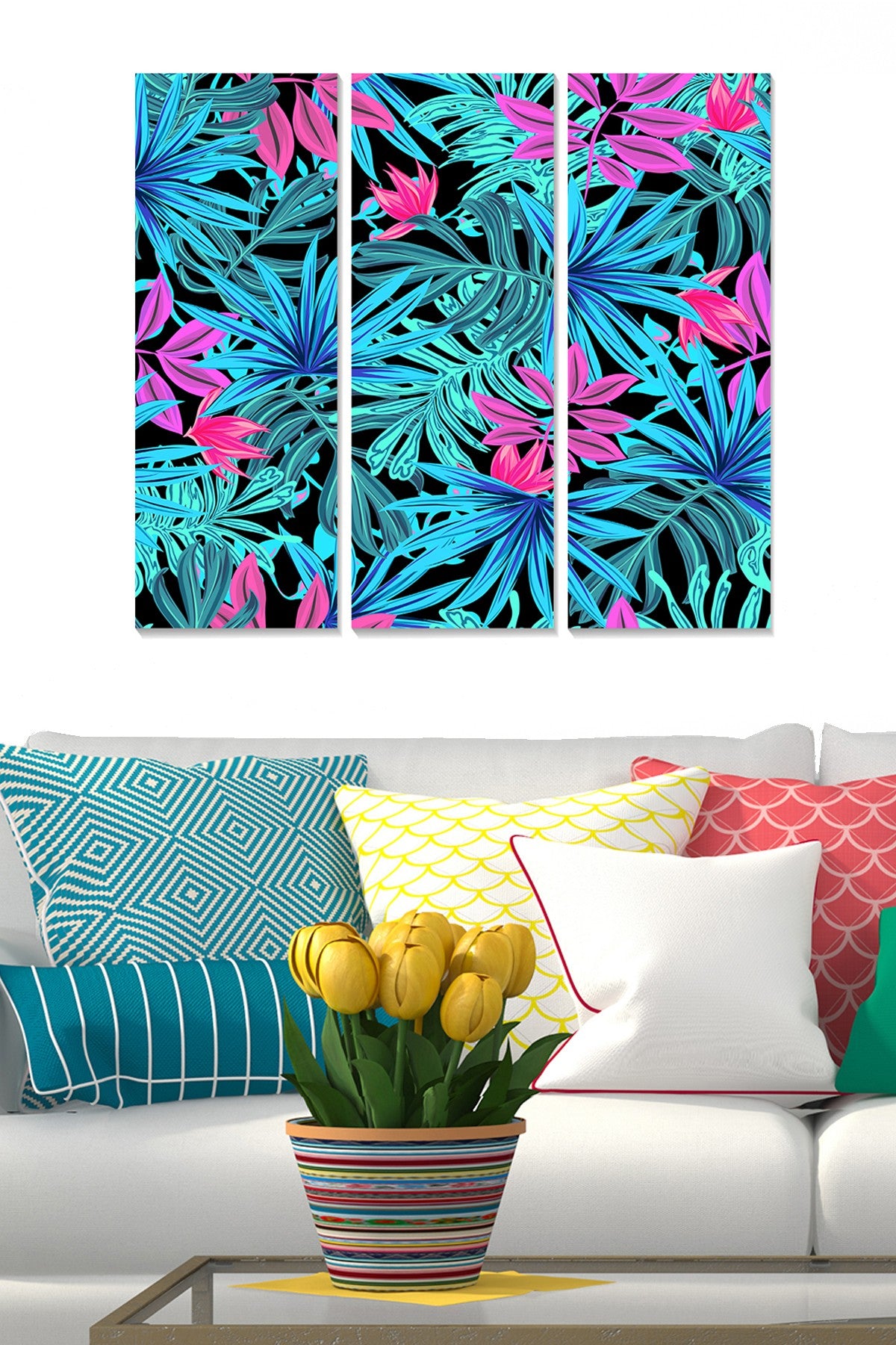 Quadro Decorativo em MDF 100% Multicolor (3 Peças) – 20x50 cm cada, Total 70x50 cm, Espessura 3 mm