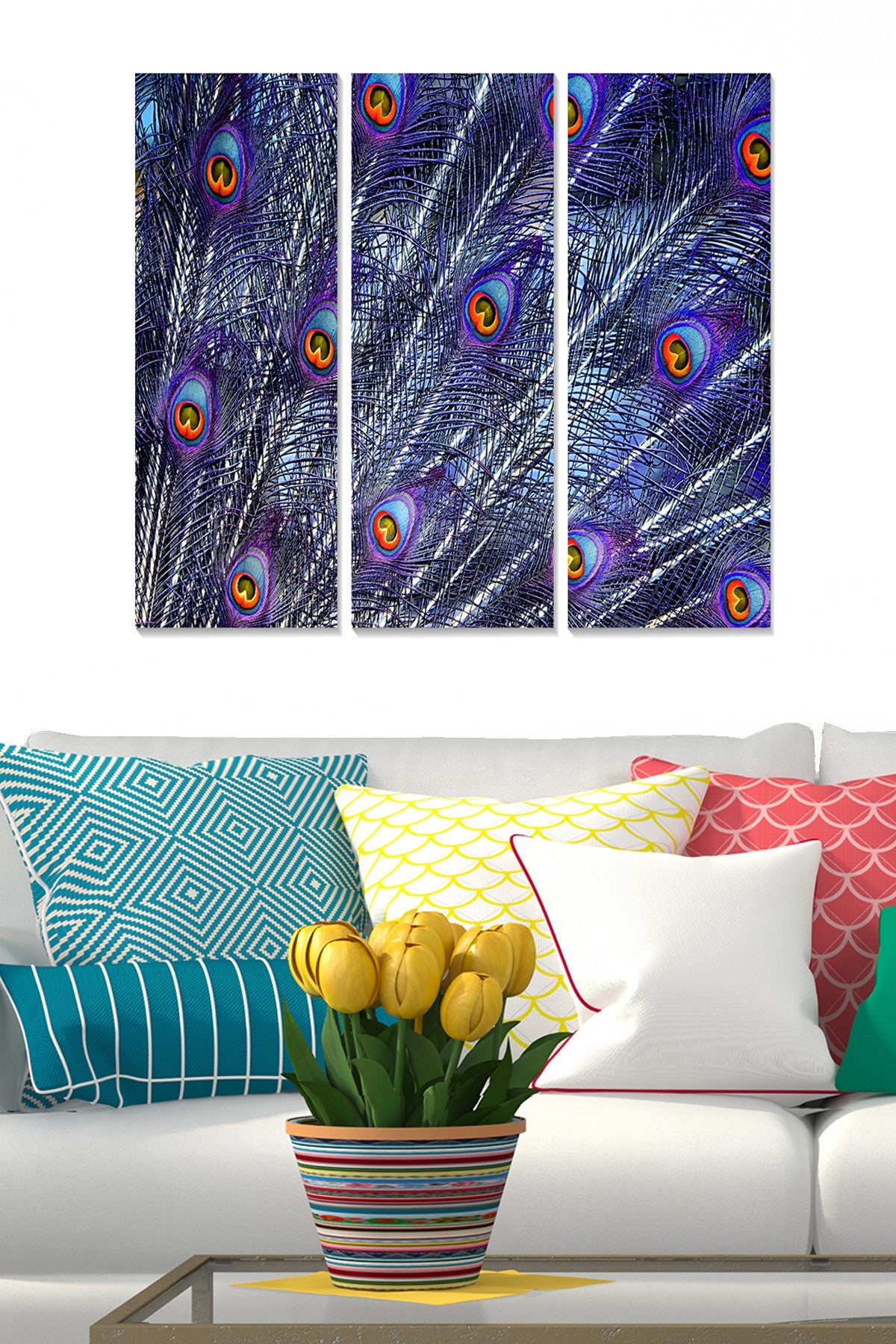 Quadro Decorativo em MDF Multicolor 3 Peças – 70x50 cm (Total), 3 mm