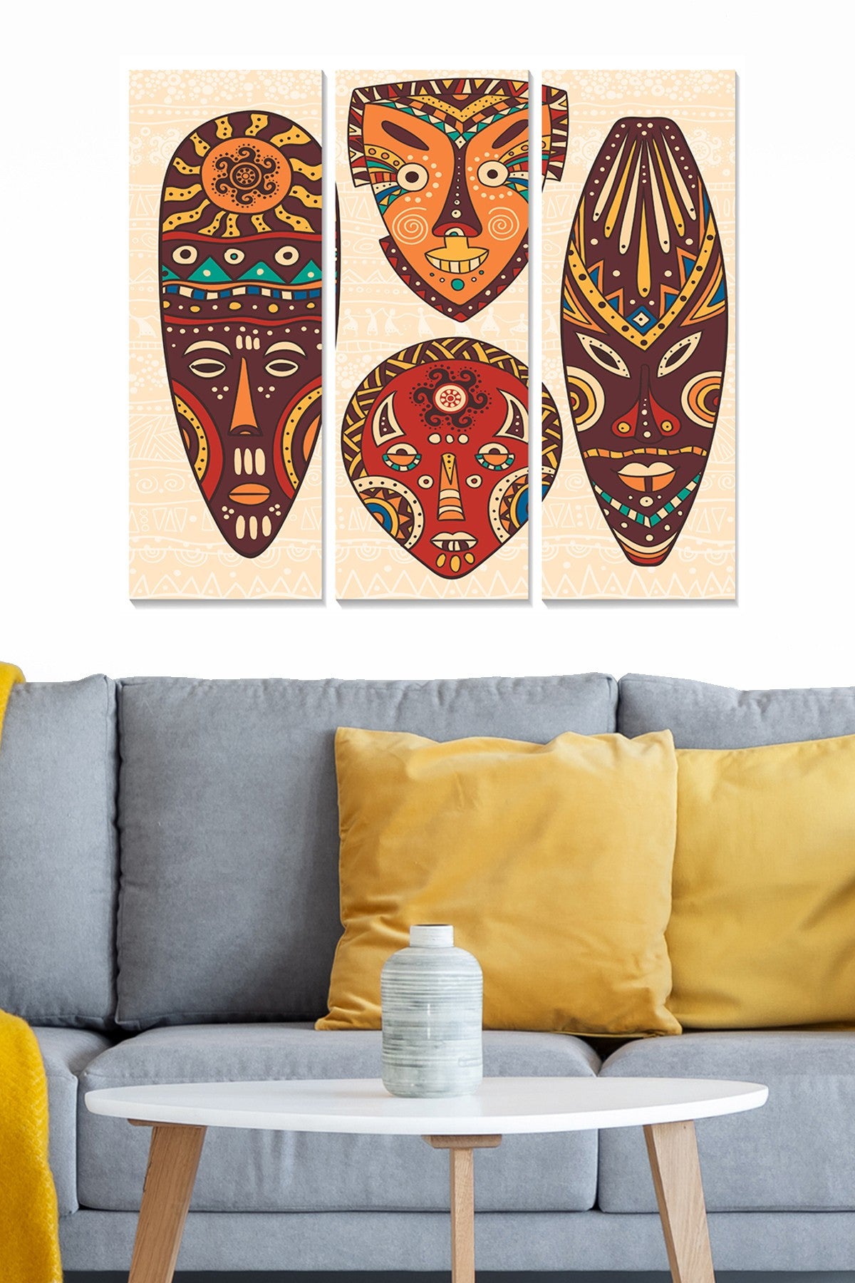 Quadro Decorativo em MDF Multicolor – Conjunto de 3 Peças (20x50 cm cada, total 70x50 cm, espessura 3 mm)