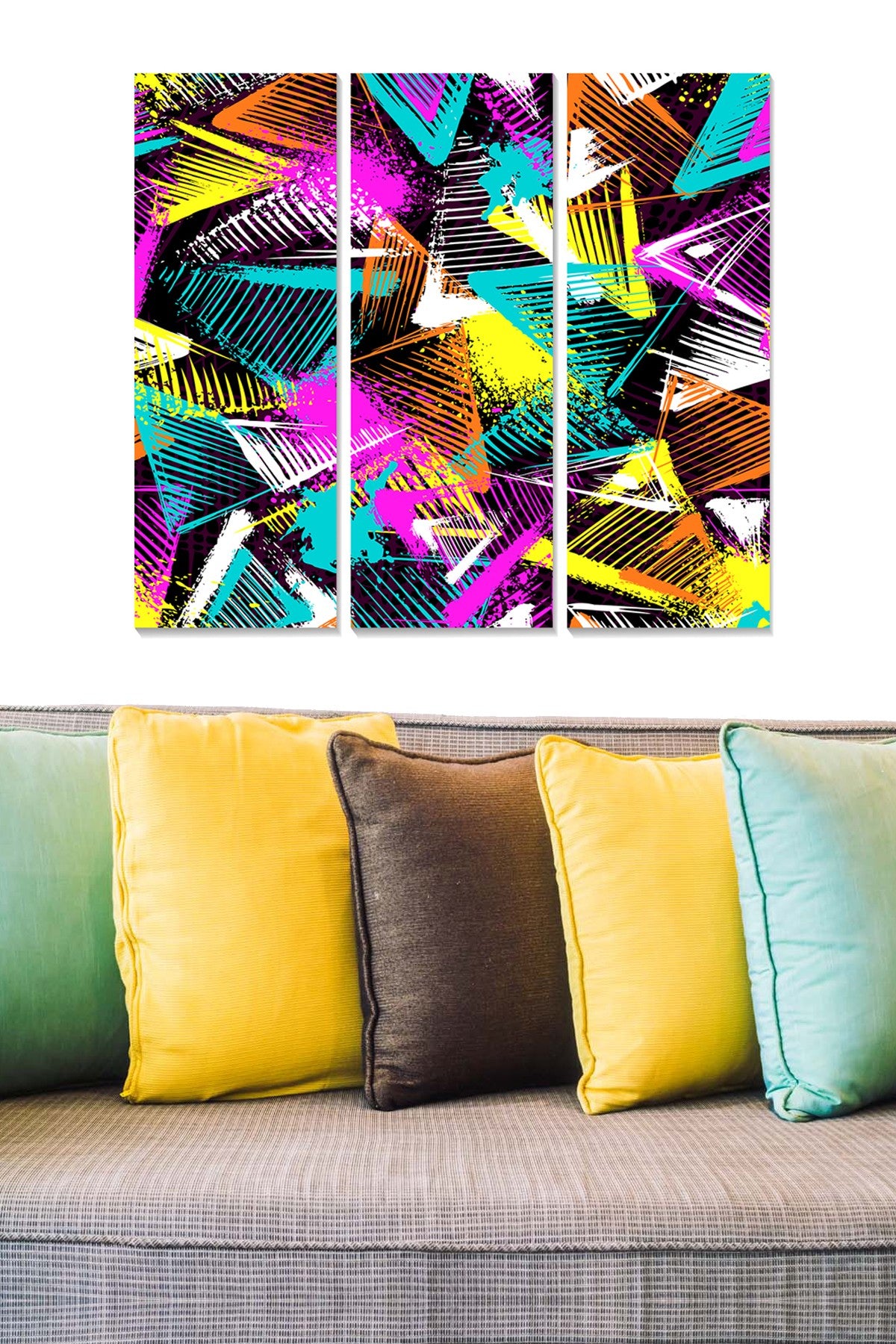 Quadro Decorativo Multicolor em MDF – Conjunto 3 Peças (20x50 cm cada), Total 70x50 cm, Espessura 3 mm