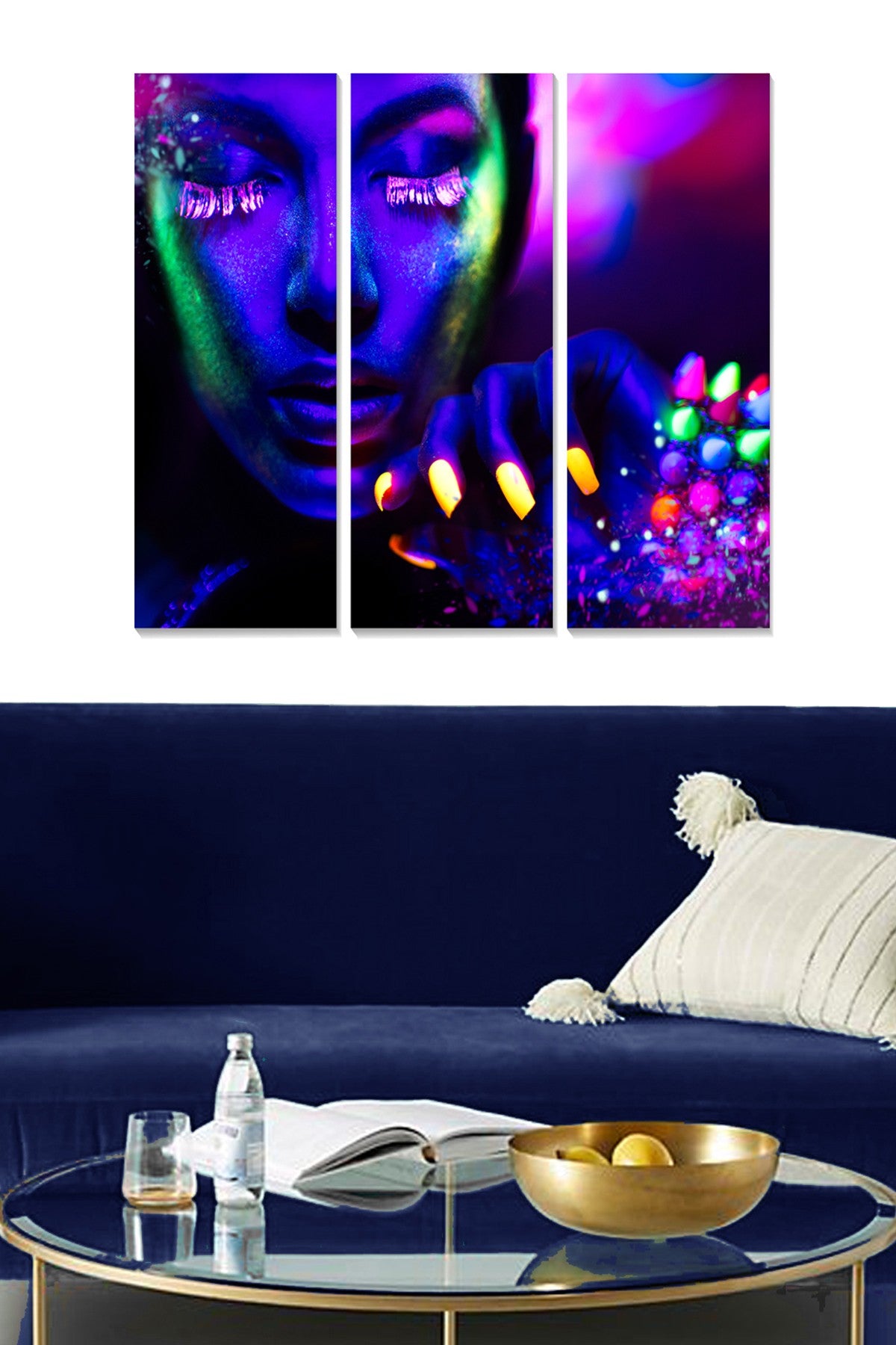 Quadro Decorativo em MDF Multicolor (Conjunto de 3) – 70x50 cm total, 20x50 cm cada, MDF 3 mm