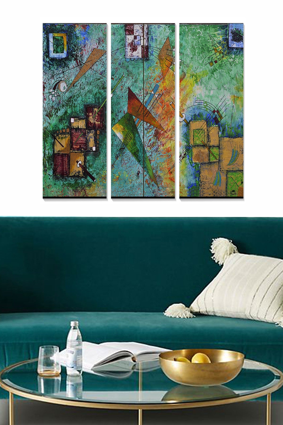 Quadros Decorativos em MDF Multicolor (3 Peças) – 20x50 cm cada, Total 70x50 cm, Espessura 3 mm