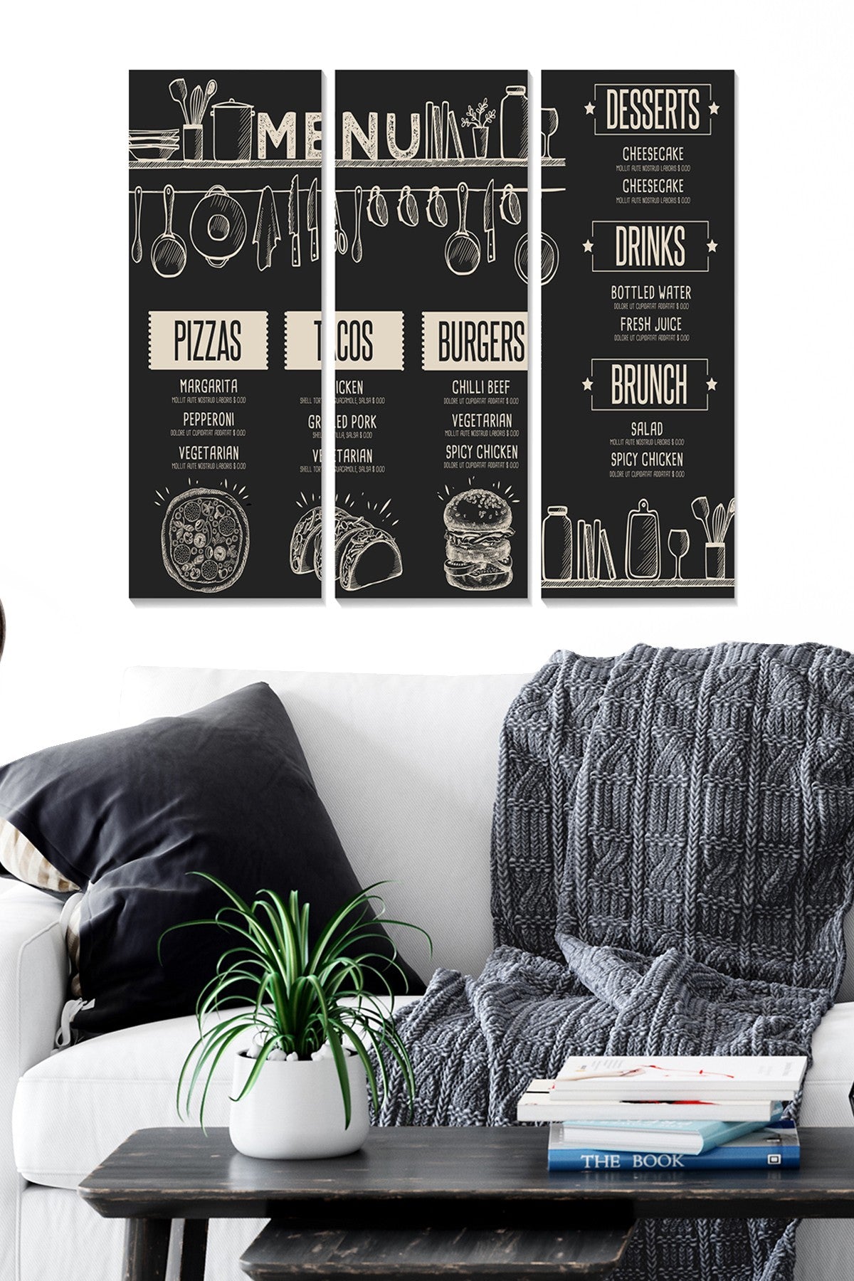 Quadro Decorativo em MDF Multicor – 3 Peças, 70x50 cm, 3 mm