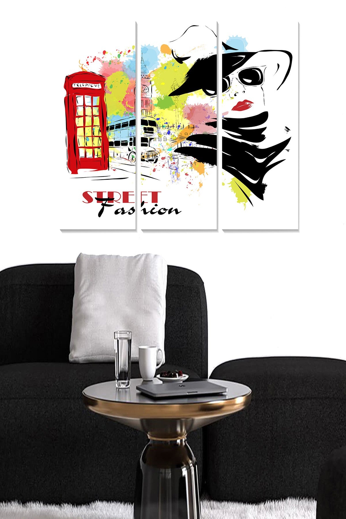 Quadro Decorativo em MDF Multicolor (3 Peças) – 70x50 cm total, 20x50 cm cada, espessura 3 mm