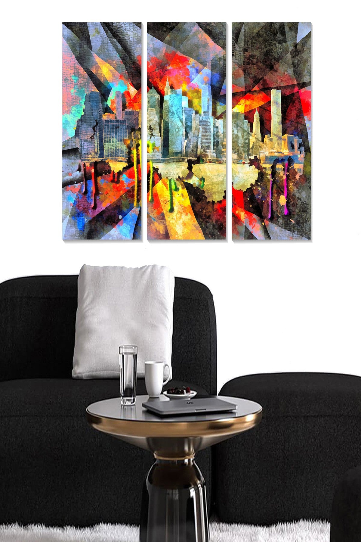 Quadro Decorativo em MDF Multicolor (Conjunto de 3 Peças) – 20x50 cm cada, Tamanho Total 70x50 cm, Espessura 3 mm