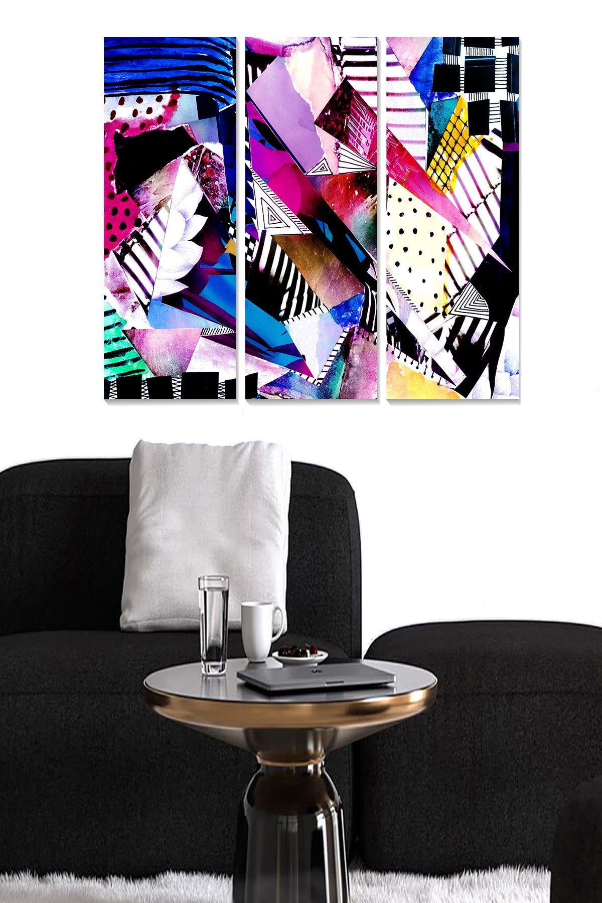 Tríptico Decorativo em MDF Multicolor – 3 Peças (20x50 cm cada), Total 70x50 cm, Espessura 3 mm