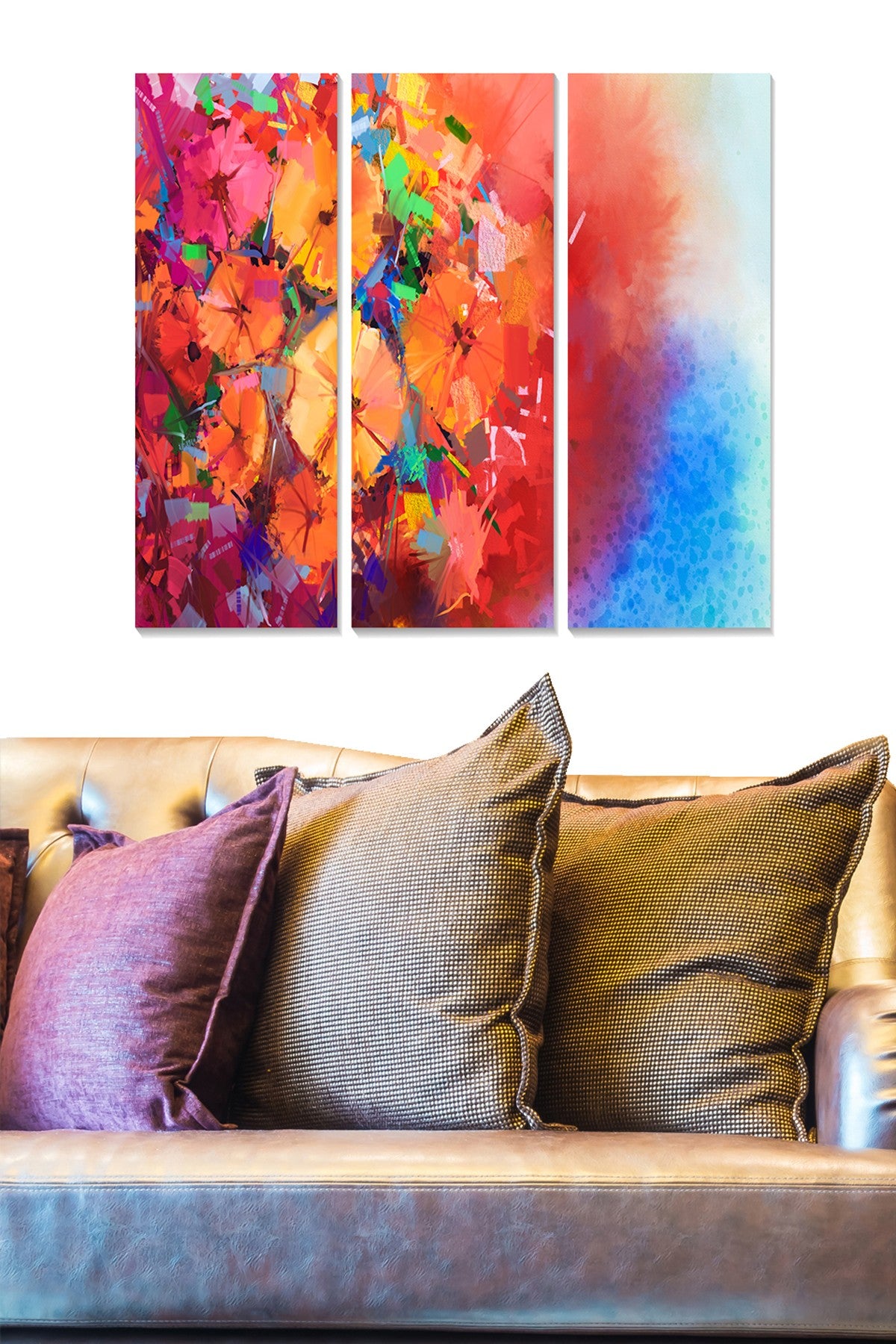 Quadro Decorativo MDF Multicolor, 3 Peças (20x50 cm cada) — Tamanho Total 70x50 cm