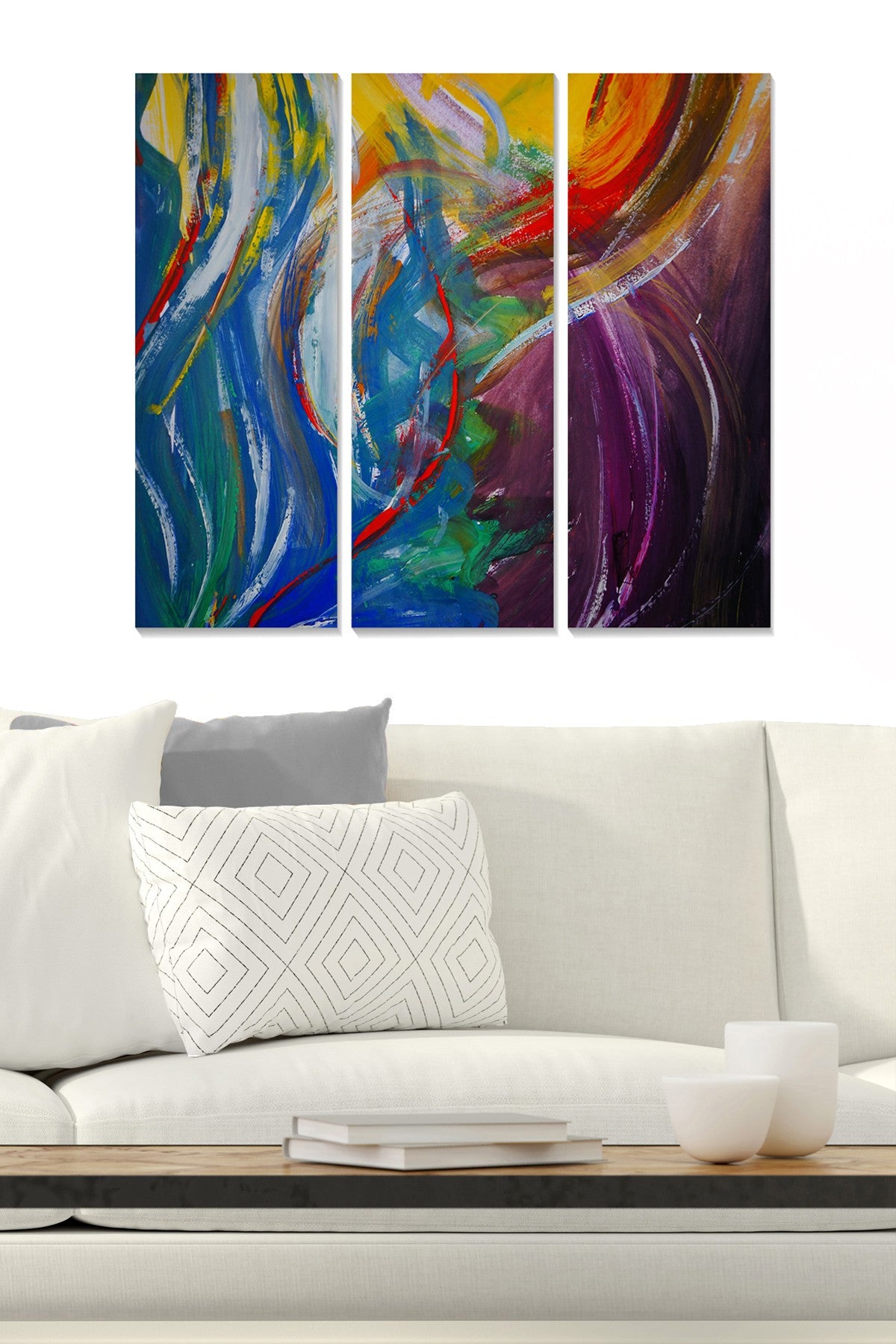 Quadros Decorativos 100% MDF Multicolor — Conjunto de 3 Peças (20x50 cm cada), Total 70x50 cm