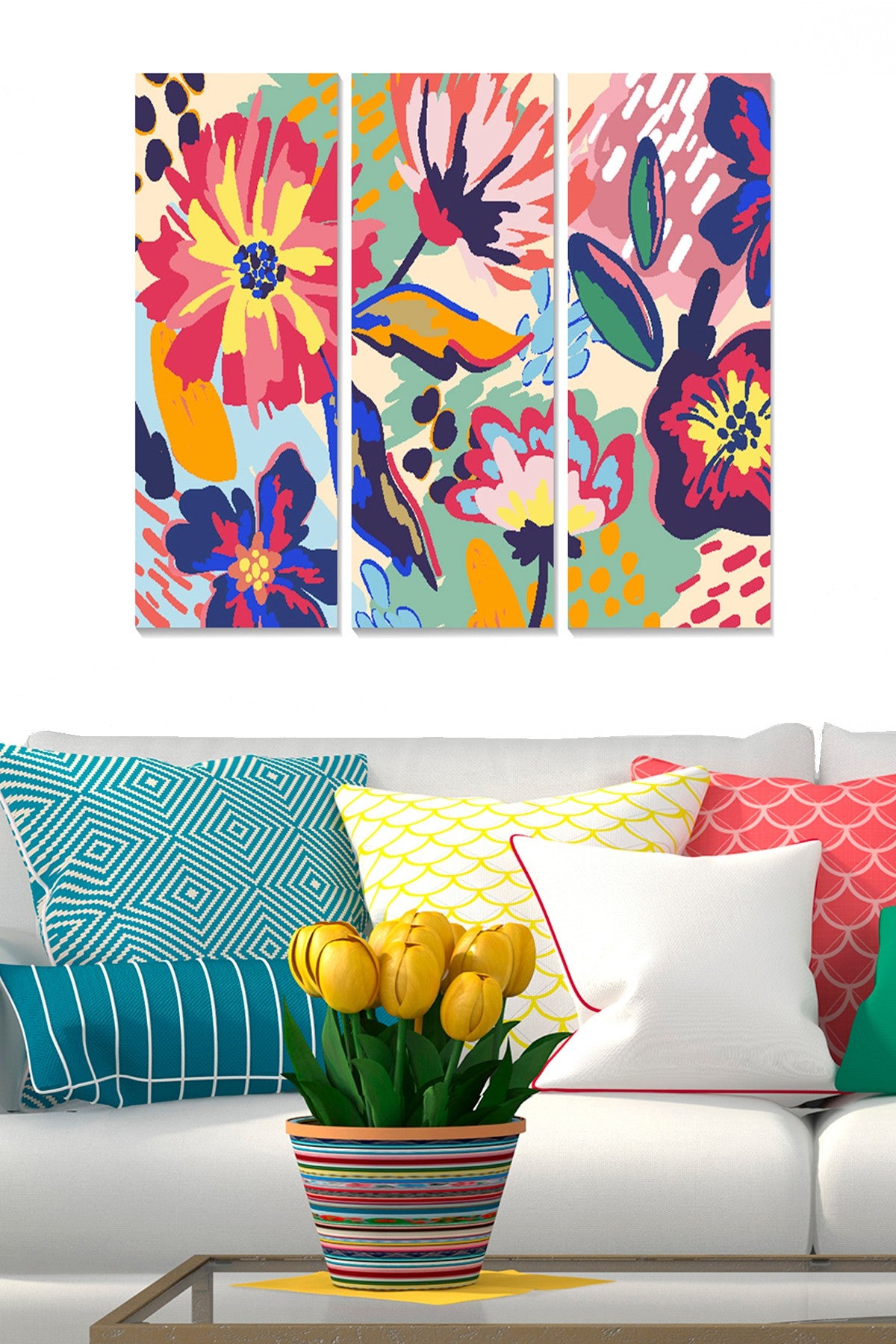 Conjunto de 3 Quadros Decorativos em MDF, Multicolor — 20x50 cm cada (Total 70x50 cm), espessura 3 mm, 1 kg