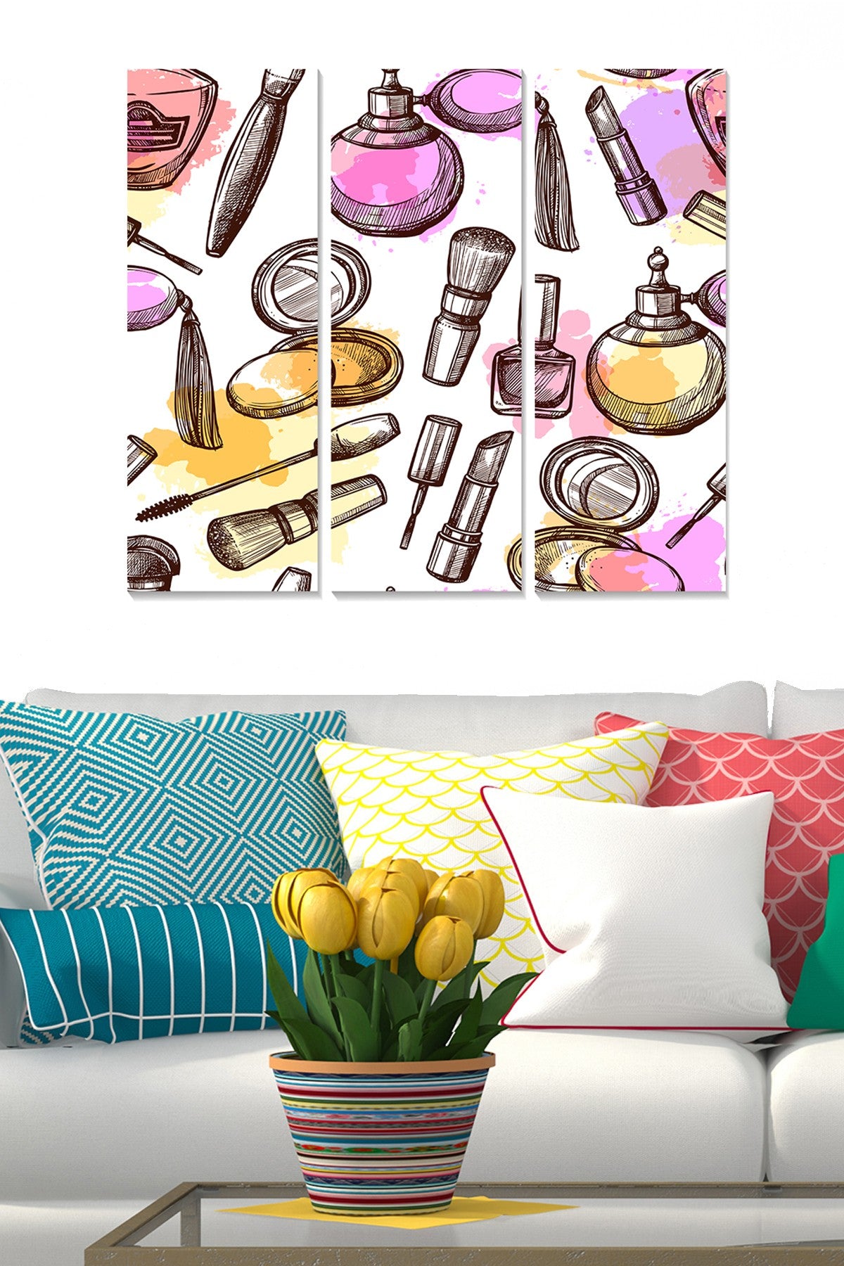 Quadro Decorativo em MDF Multicolor – Conjunto de 3 Peças, 70x50 cm (3 mm)