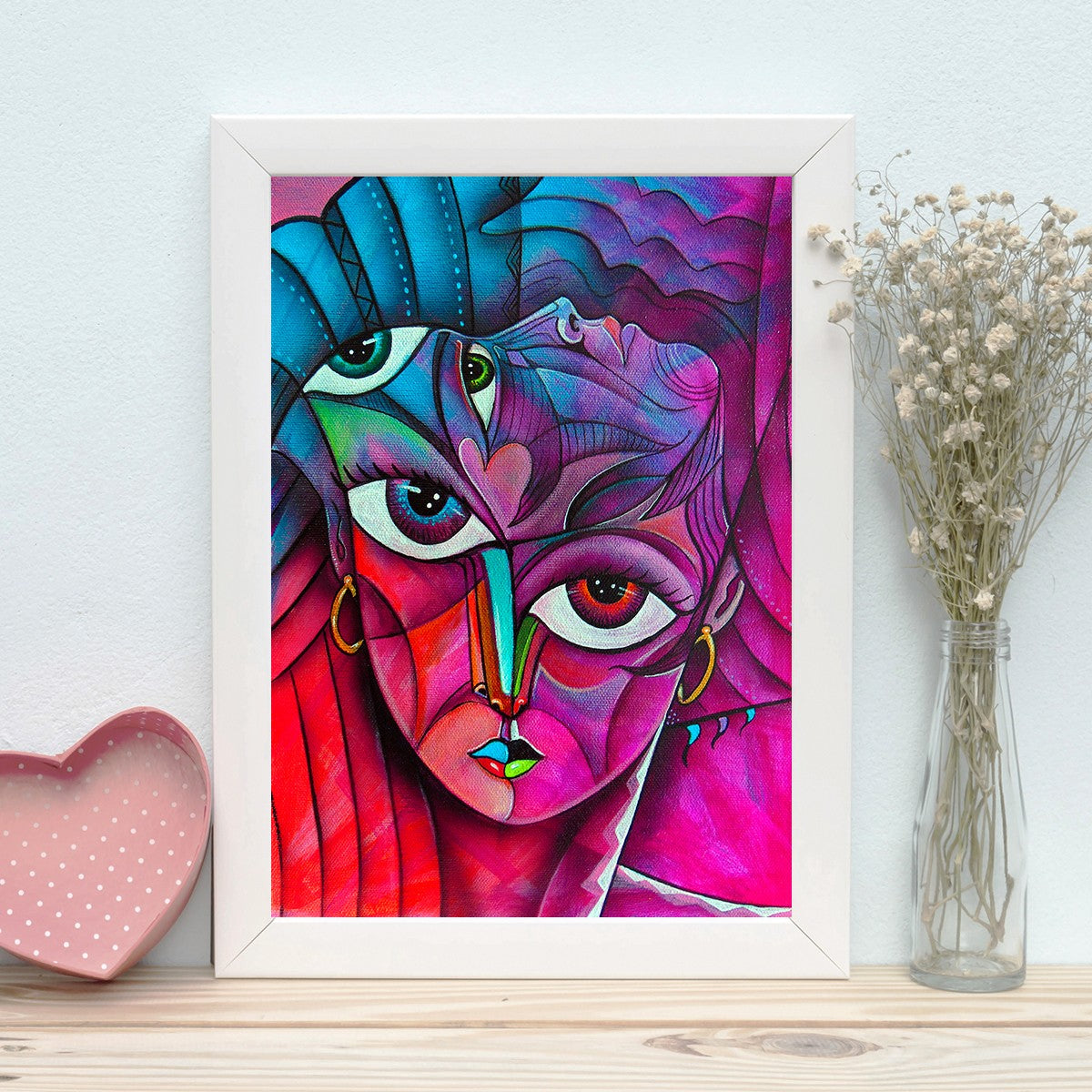 Quadro Decorativo MDF Emoldurado - Arte Multicolor 24x29cm com Moldura de Madeira 2cm