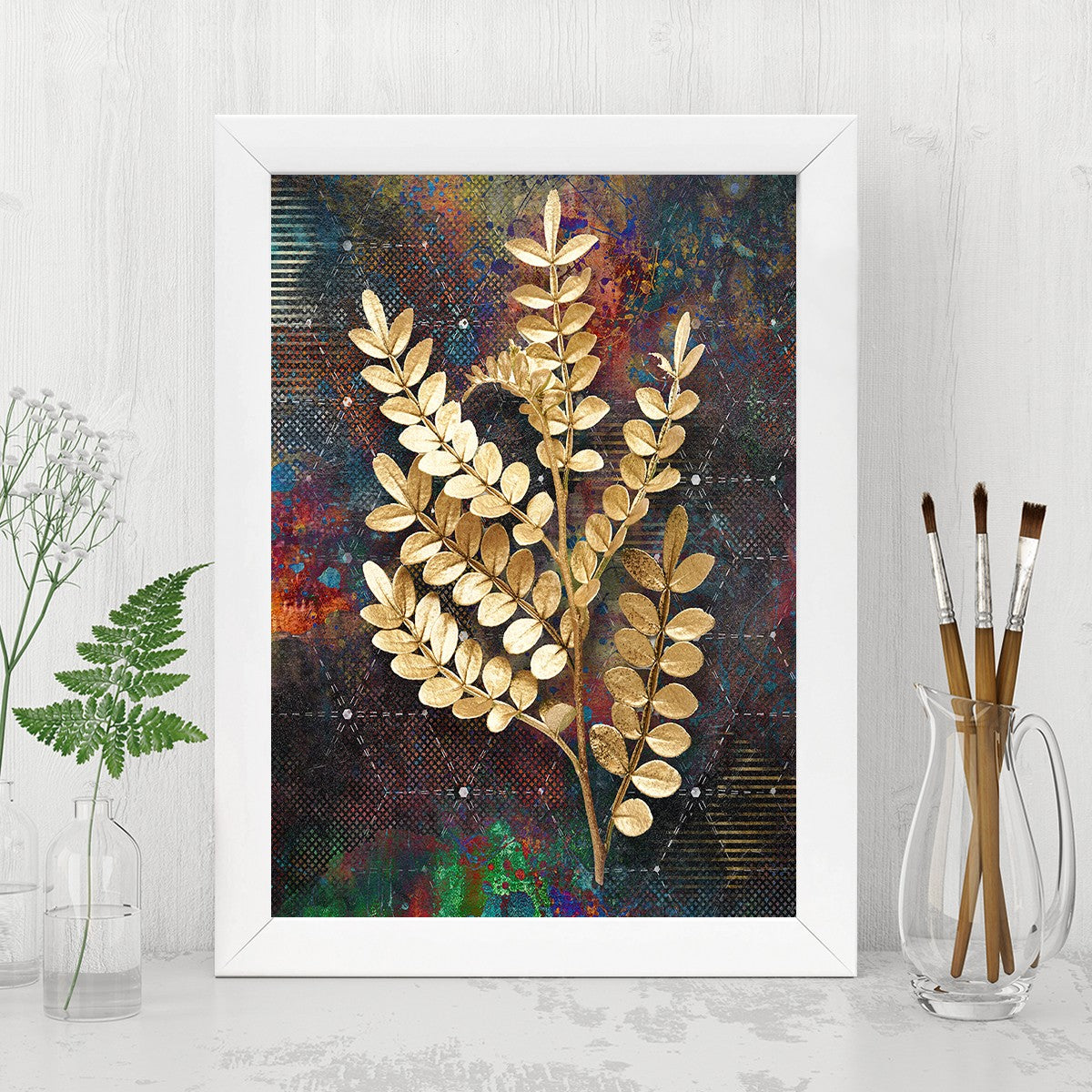 Quadro Decorativo MDF Emoldurado - Arte Multicolor 24x29cm com Moldura de Madeira 2cm