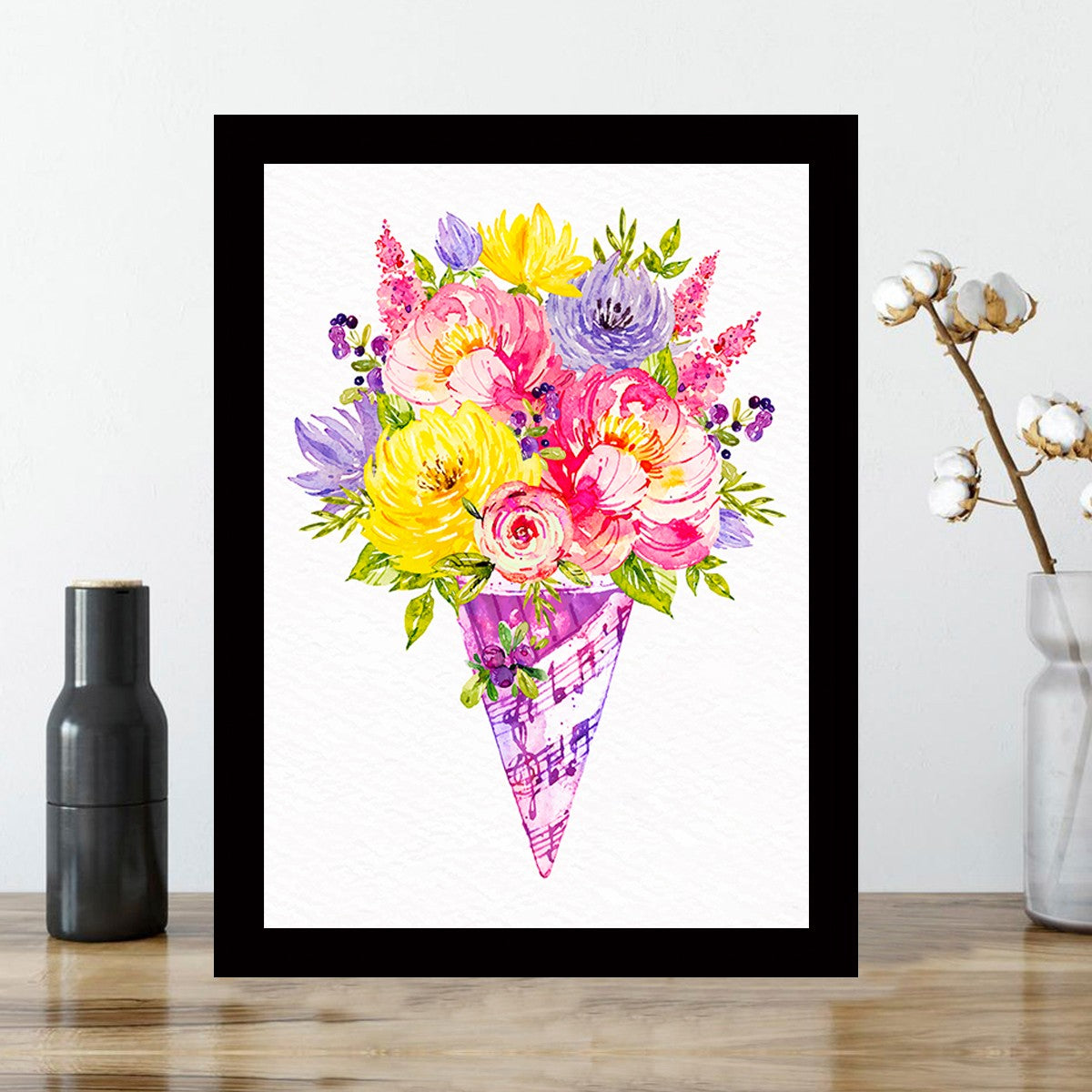 Quadro Decorativo MDF Emoldurado - Arte Multicolor 24x29cm com Moldura de Madeira 2cm