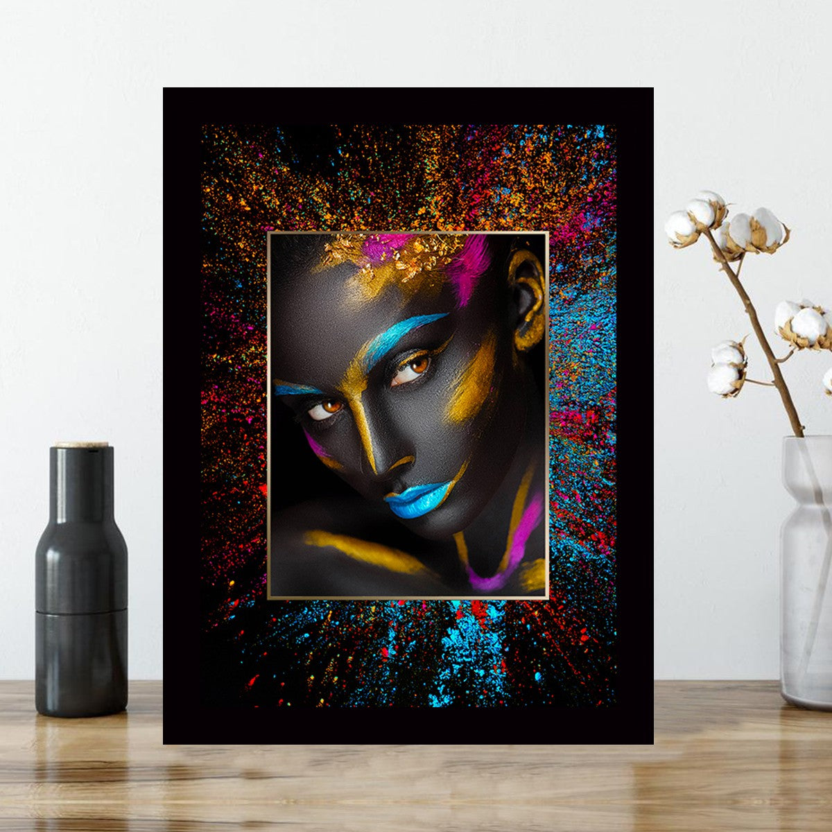 Quadro Decorativo MDF Emoldurado - Arte Multicolor 24x29cm com Moldura de Madeira 2cm