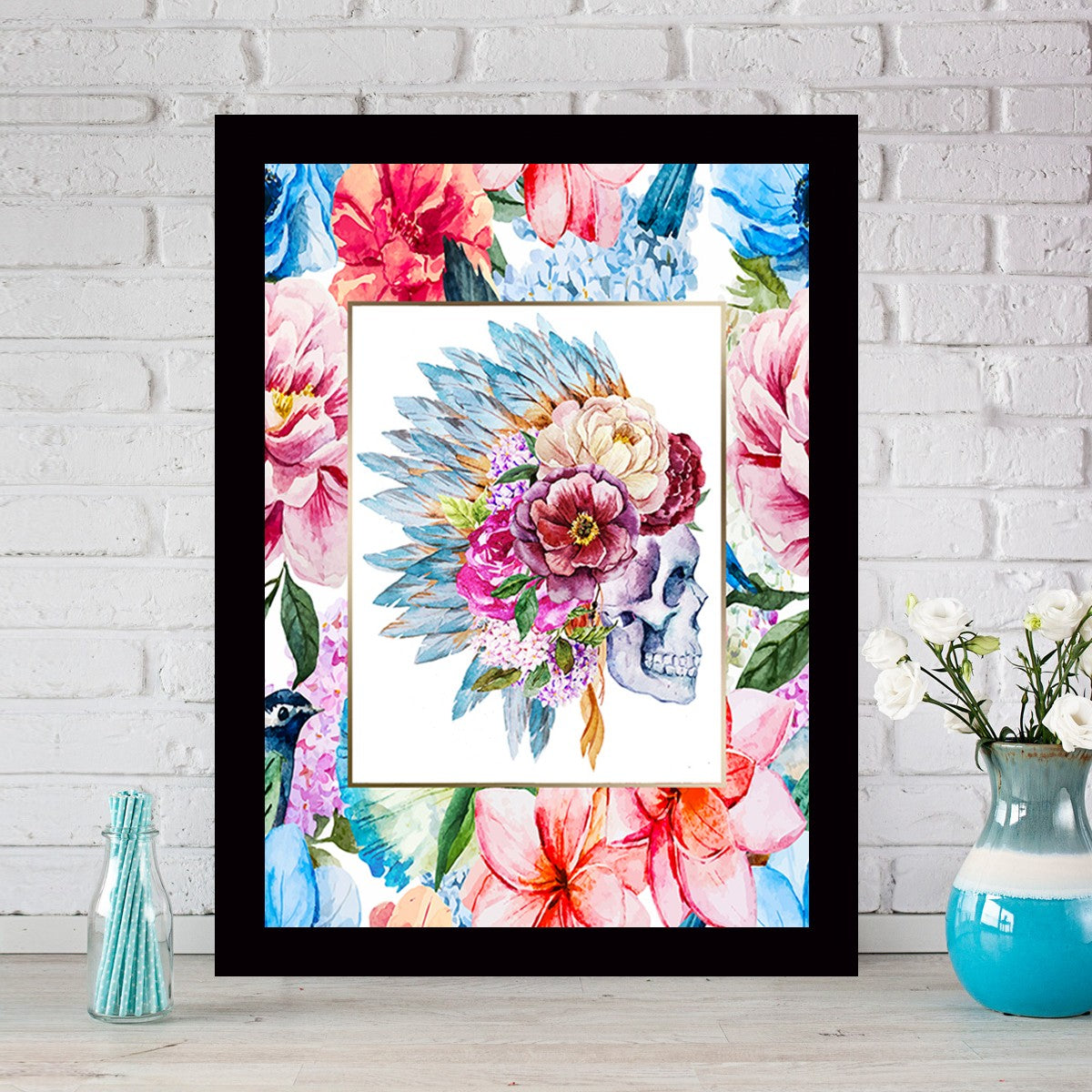 Quadro Decorativo MDF Emoldurado - Arte Multicolor 24x29cm com Moldura de Madeira 2cm