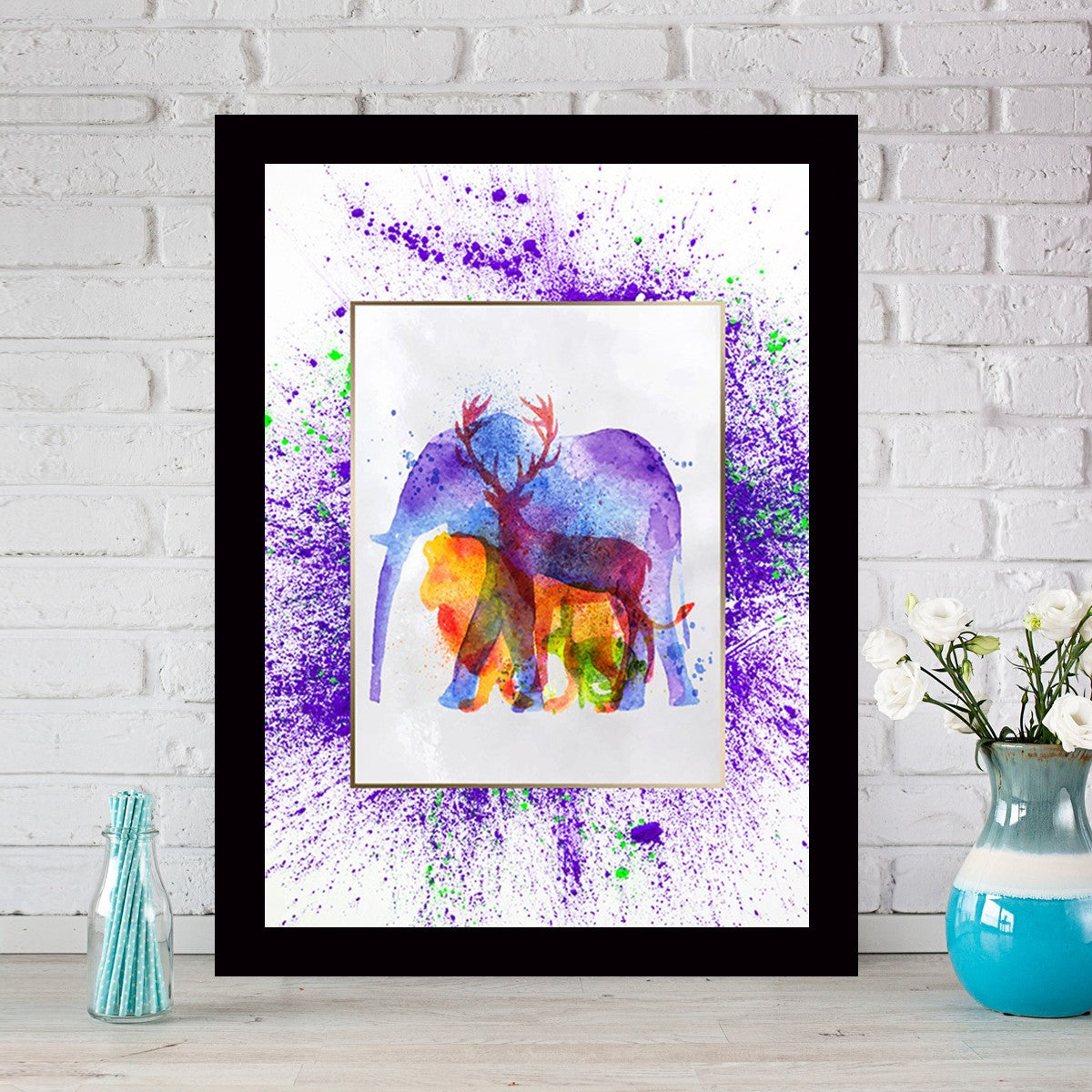 Quadro Decorativo MDF Emoldurado - Arte Multicolor 24x29cm com Moldura de Madeira 2cm