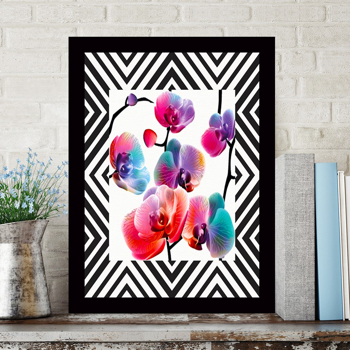 Quadro Decorativo MDF Emoldurado - Arte Multicolor 24x29cm com Moldura de Madeira 2cm