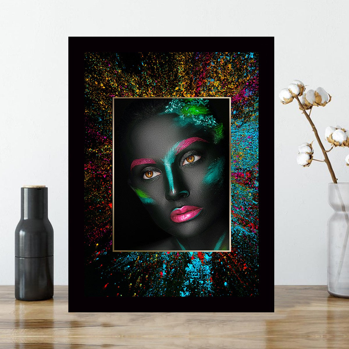 Quadro Decorativo MDF Emoldurado - Arte Multicolor 24x29cm com Moldura de Madeira 2cm