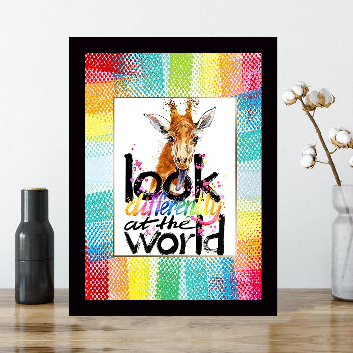 Quadro Decorativo MDF Emoldurado - Arte Multicolor 24x29cm com Moldura de Madeira 2cm