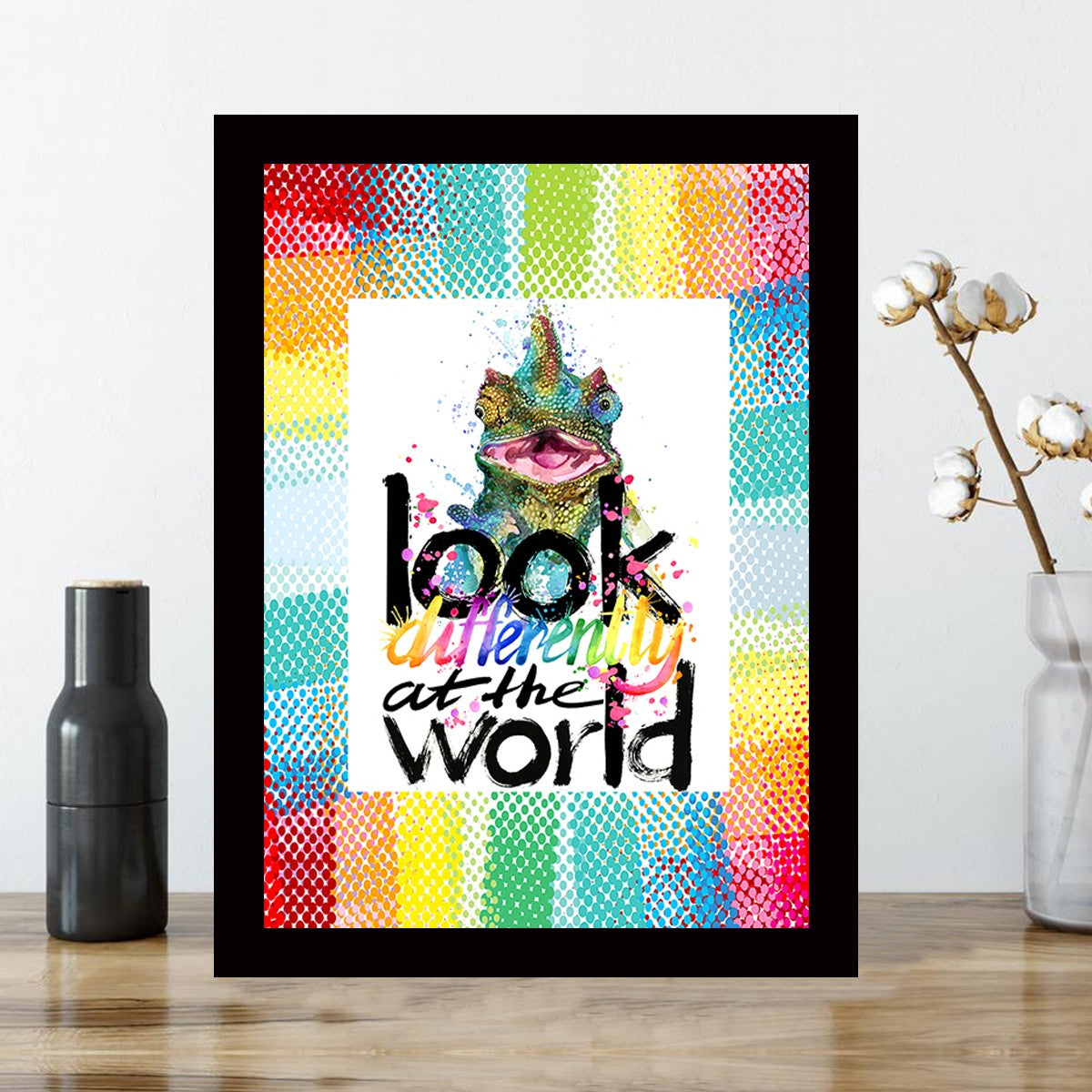 Quadro Decorativo MDF Emoldurado - Arte Multicolor 24x29cm com Moldura de Madeira 2cm