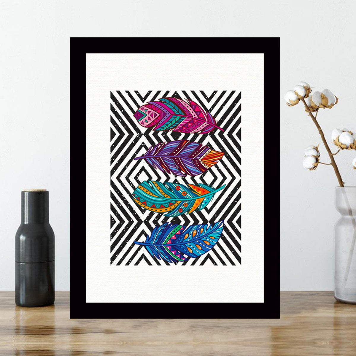 Quadro Decorativo MDF Emoldurado - Arte Multicolor 24x29cm com Moldura de Madeira 2cm