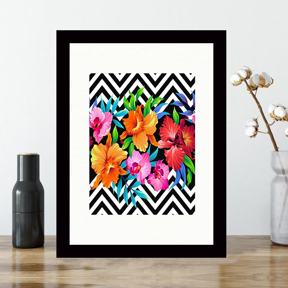 Quadro Decorativo MDF Emoldurado - Arte Multicolor 24x29cm com Moldura de Madeira 2cm