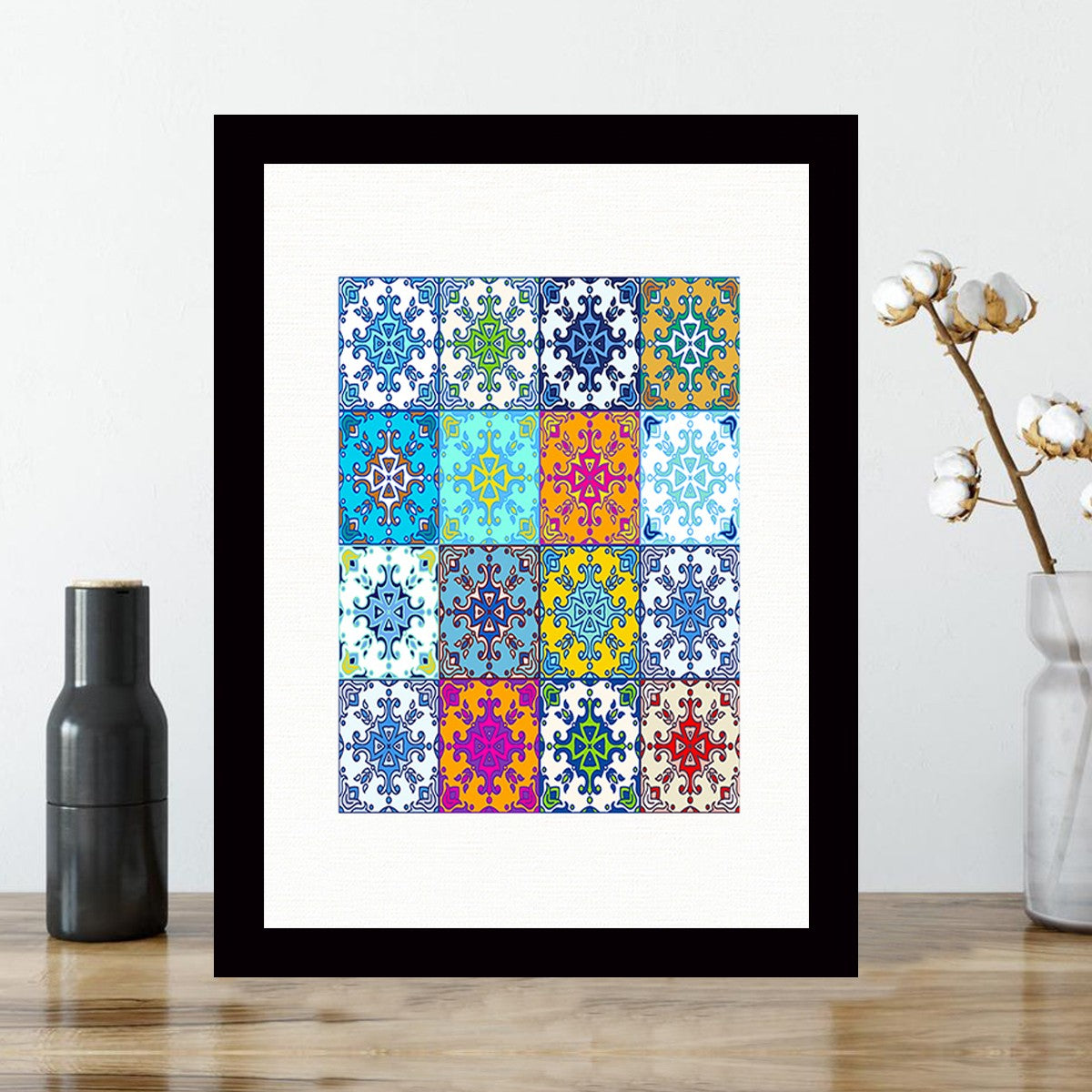 Quadro Decorativo MDF Emoldurado - Arte Multicolor 24x29cm com Moldura de Madeira 2cm