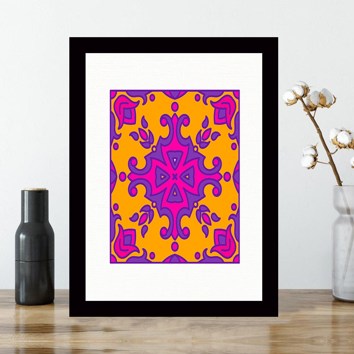 Quadro Decorativo MDF Emoldurado - Arte Multicolor 24x29cm com Moldura de Madeira 2cm