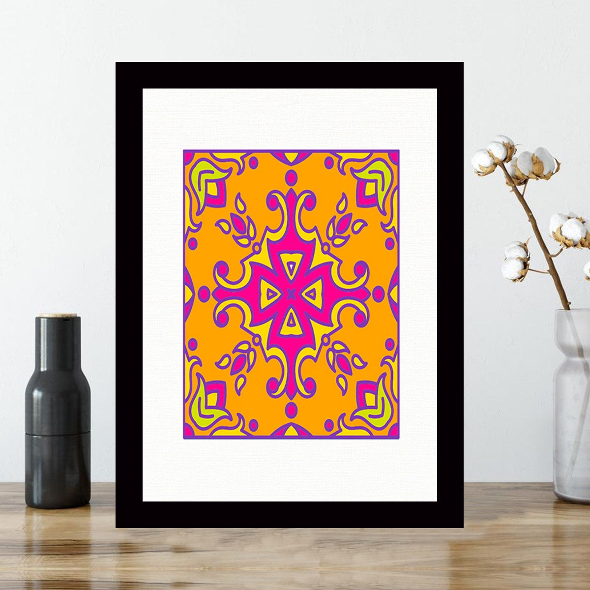 Quadro Decorativo MDF Emoldurado - Arte Multicolor 24x29cm com Moldura de Madeira 2cm