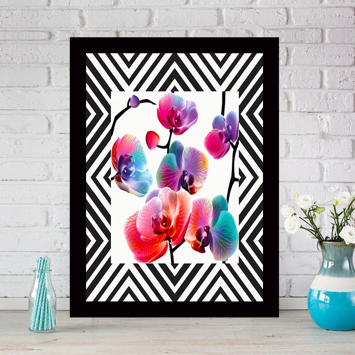 Quadro Decorativo MDF Emoldurado - Arte Multicolor 24x29cm com Moldura de Madeira 2cm