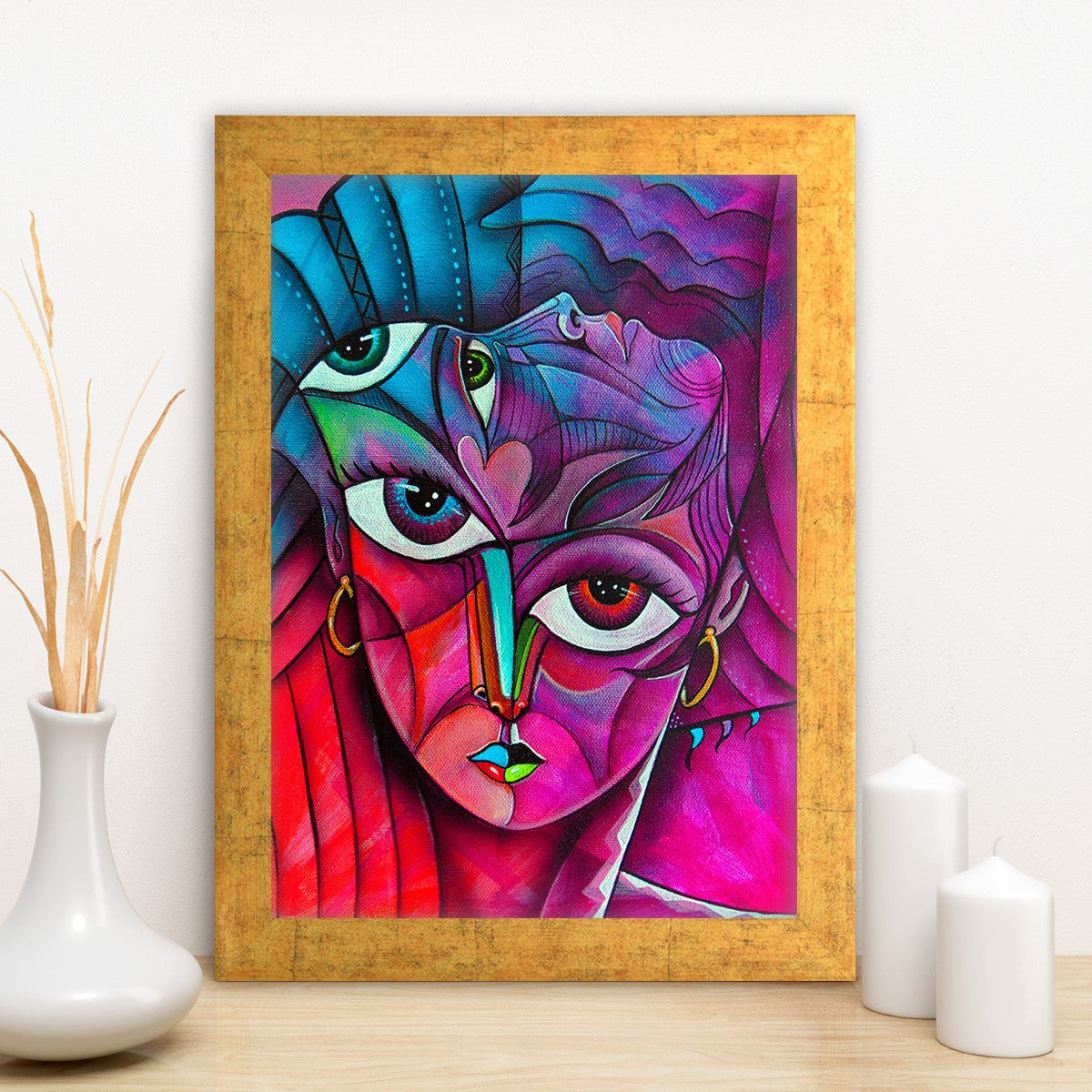 Quadro Decorativo MDF Emoldurado - Arte Multicolor 24x29cm com Moldura de Madeira 2cm