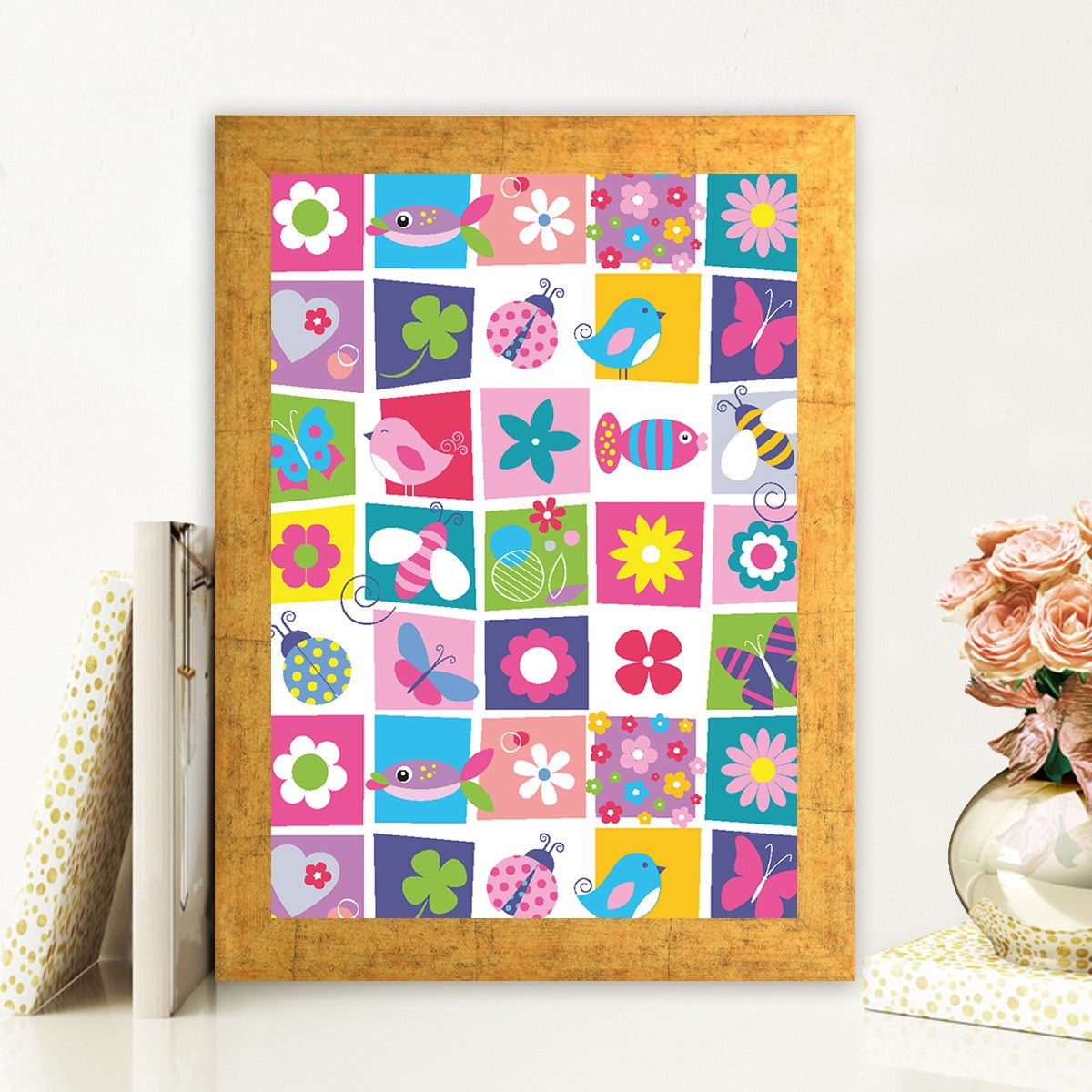 Quadro Decorativo MDF Emoldurado - Arte Multicolor 24x29cm com Moldura de Madeira 2cm