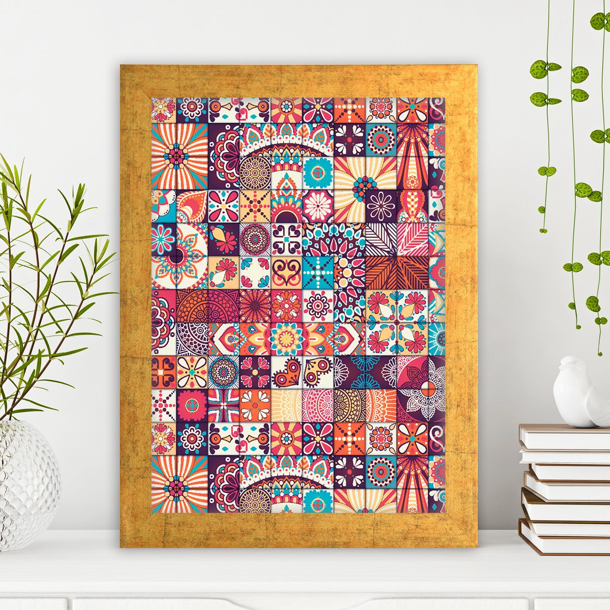 Quadro Decorativo MDF Emoldurado - Arte Multicolor 24x29cm com Moldura de Madeira 2cm