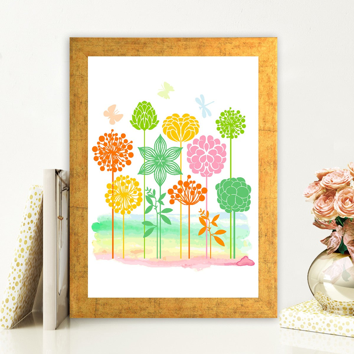 Quadro Decorativo MDF Emoldurado - Arte Multicolor 24x29cm com Moldura de Madeira 2cm