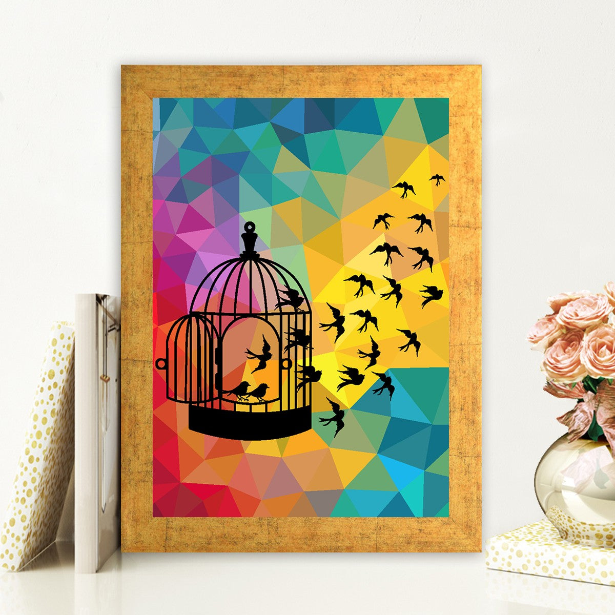 Quadro Decorativo MDF Emoldurado - Arte Multicolor 24x29cm com Moldura de Madeira 2cm