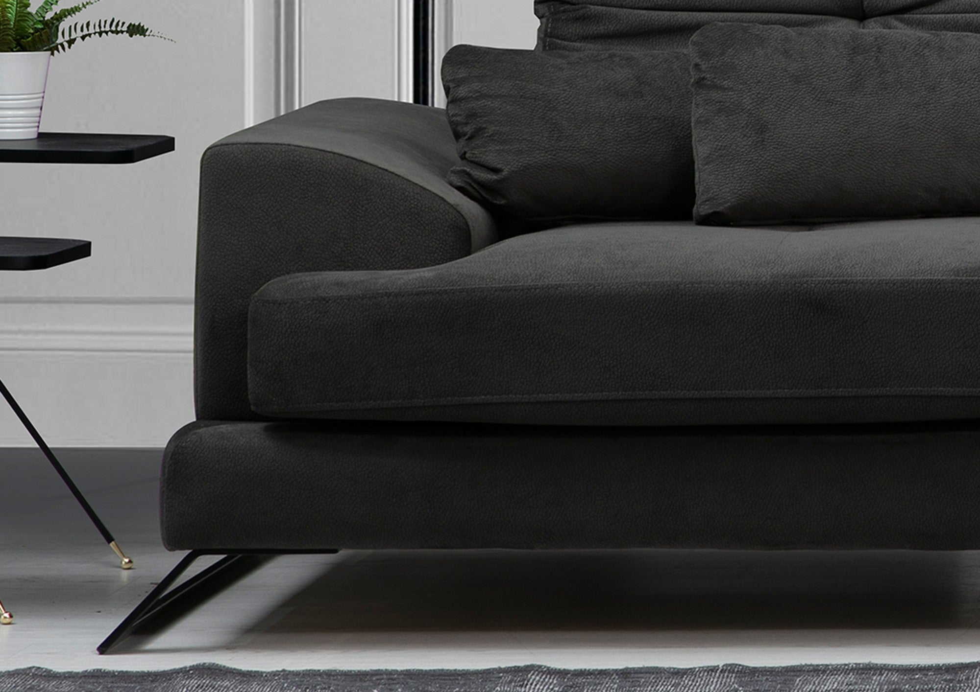 Sofá de canto elegante, antracite, 308 x 190 x 92 cm | Estrutura em madeira de faia e aglomerado, encosto ajustável, almofadas de espuma macia | Design industrial moderno