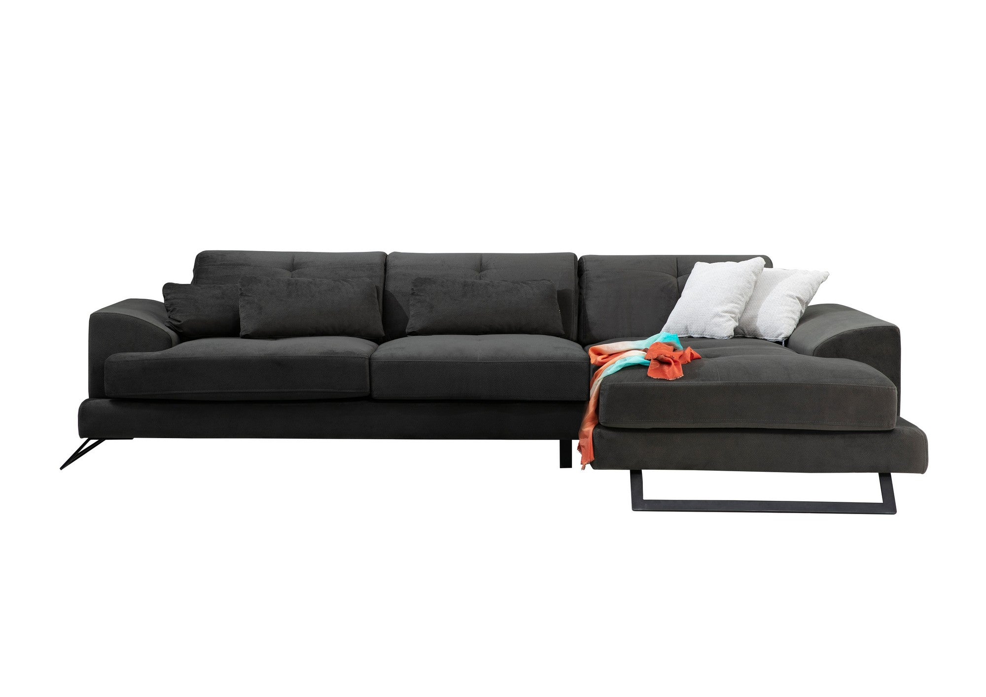 Sofá de canto elegante, antracite, 308 x 190 x 92 cm | Estrutura em madeira de faia e aglomerado, encosto ajustável, almofadas de espuma macia | Design industrial moderno