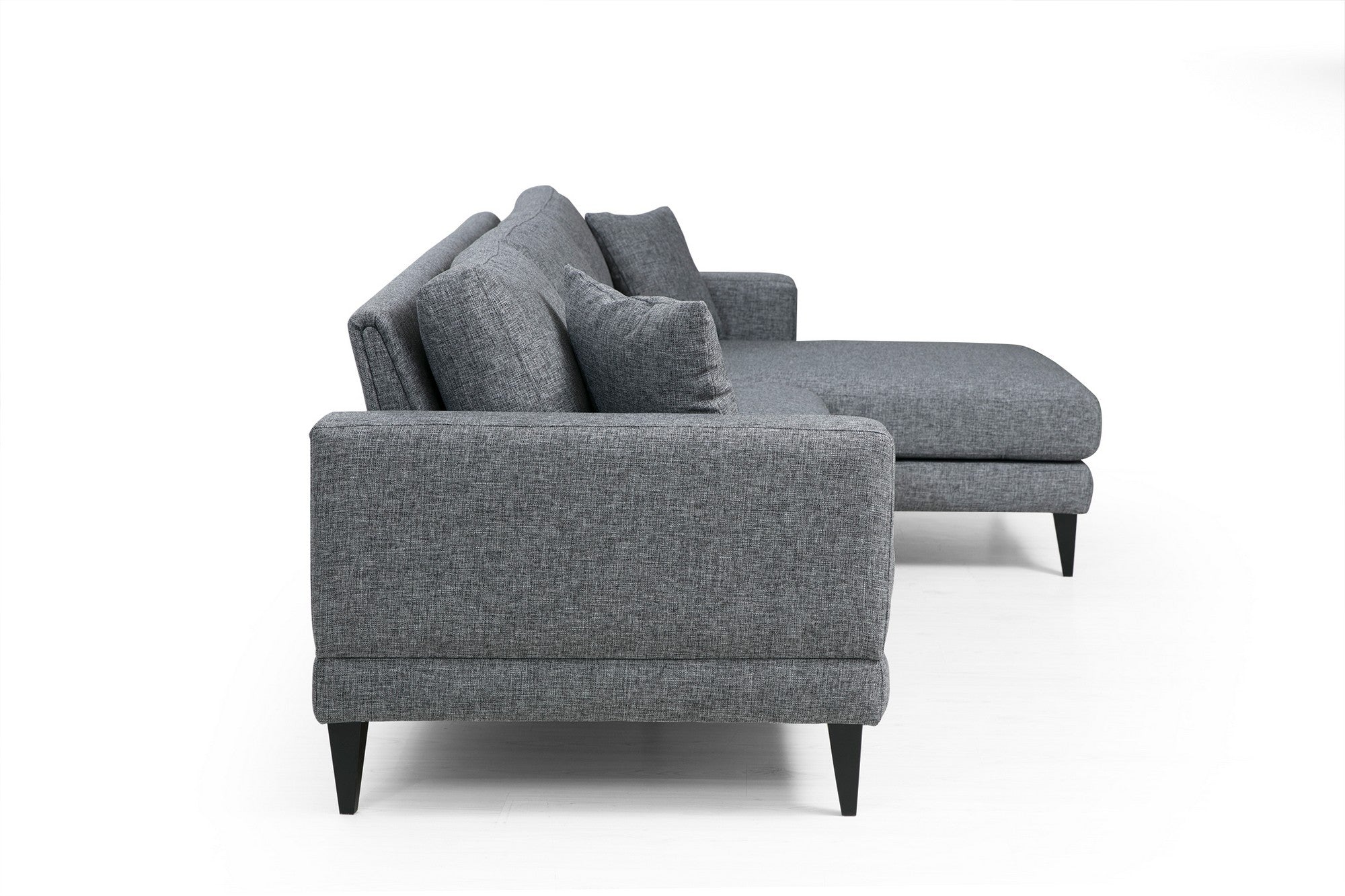 Sofá-cama de canto elegante, cinza escuro, 303 x 160 x 90 cm | Estrutura em madeira de faia e aglomerado, 100% poliéster, almofadas portáteis | Perfeito para espaços modernos