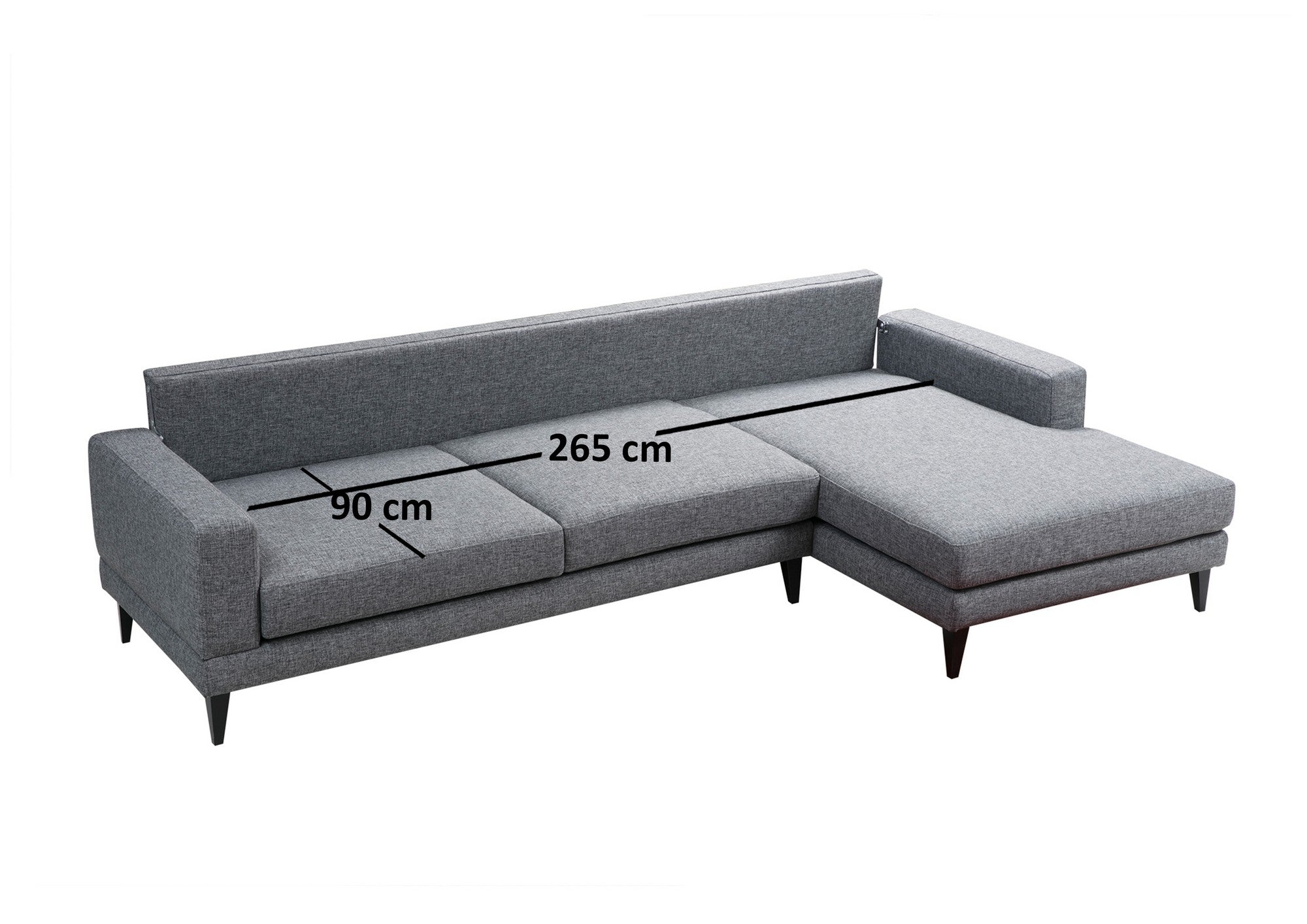 Sofá-cama de canto elegante, cinza escuro, 303 x 160 x 90 cm | Estrutura em madeira de faia e aglomerado, 100% poliéster, almofadas portáteis | Perfeito para espaços modernos