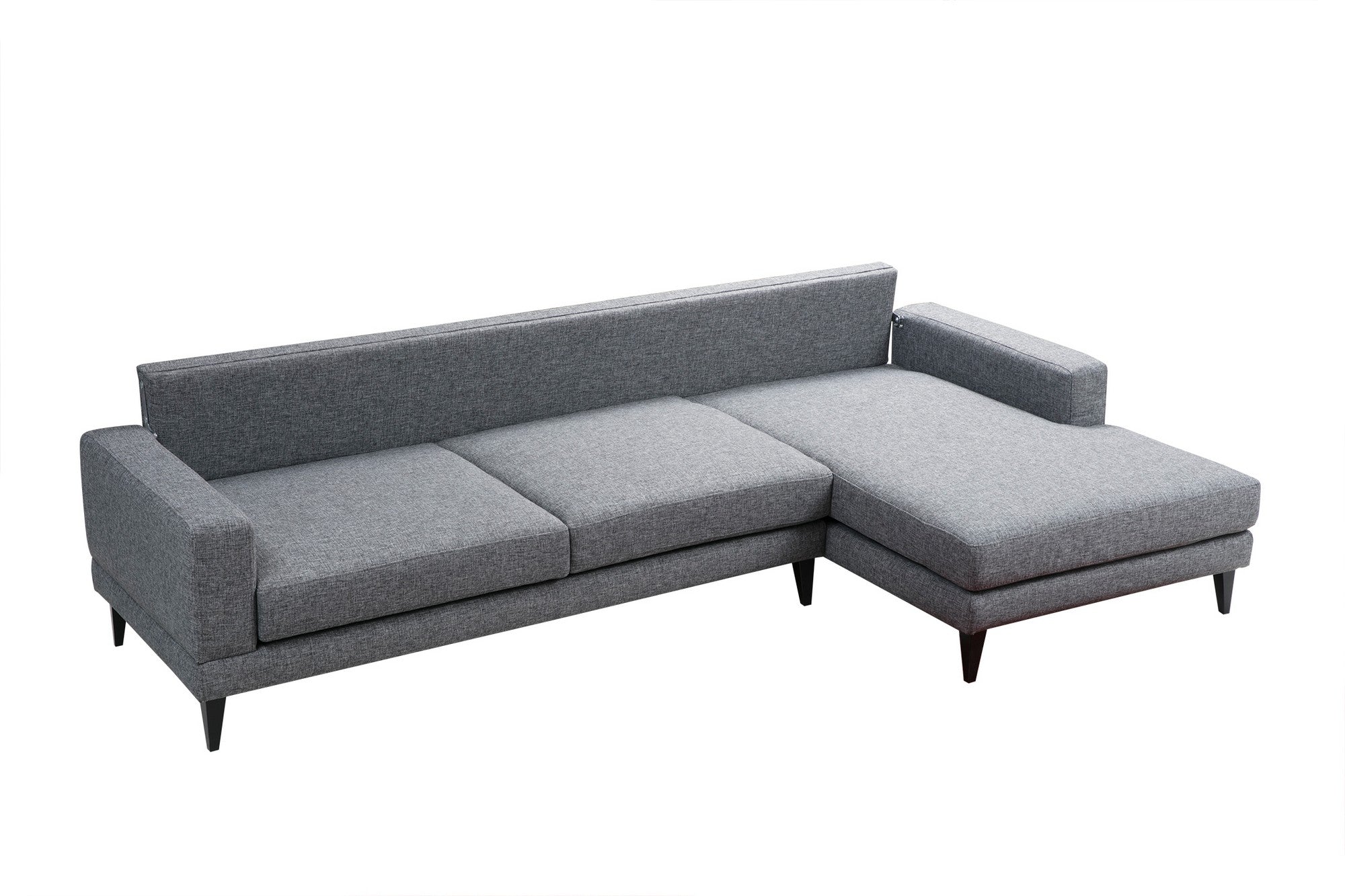 Sofá-cama de canto elegante, cinza escuro, 303 x 160 x 90 cm | Estrutura em madeira de faia e aglomerado, 100% poliéster, almofadas portáteis | Perfeito para espaços modernos