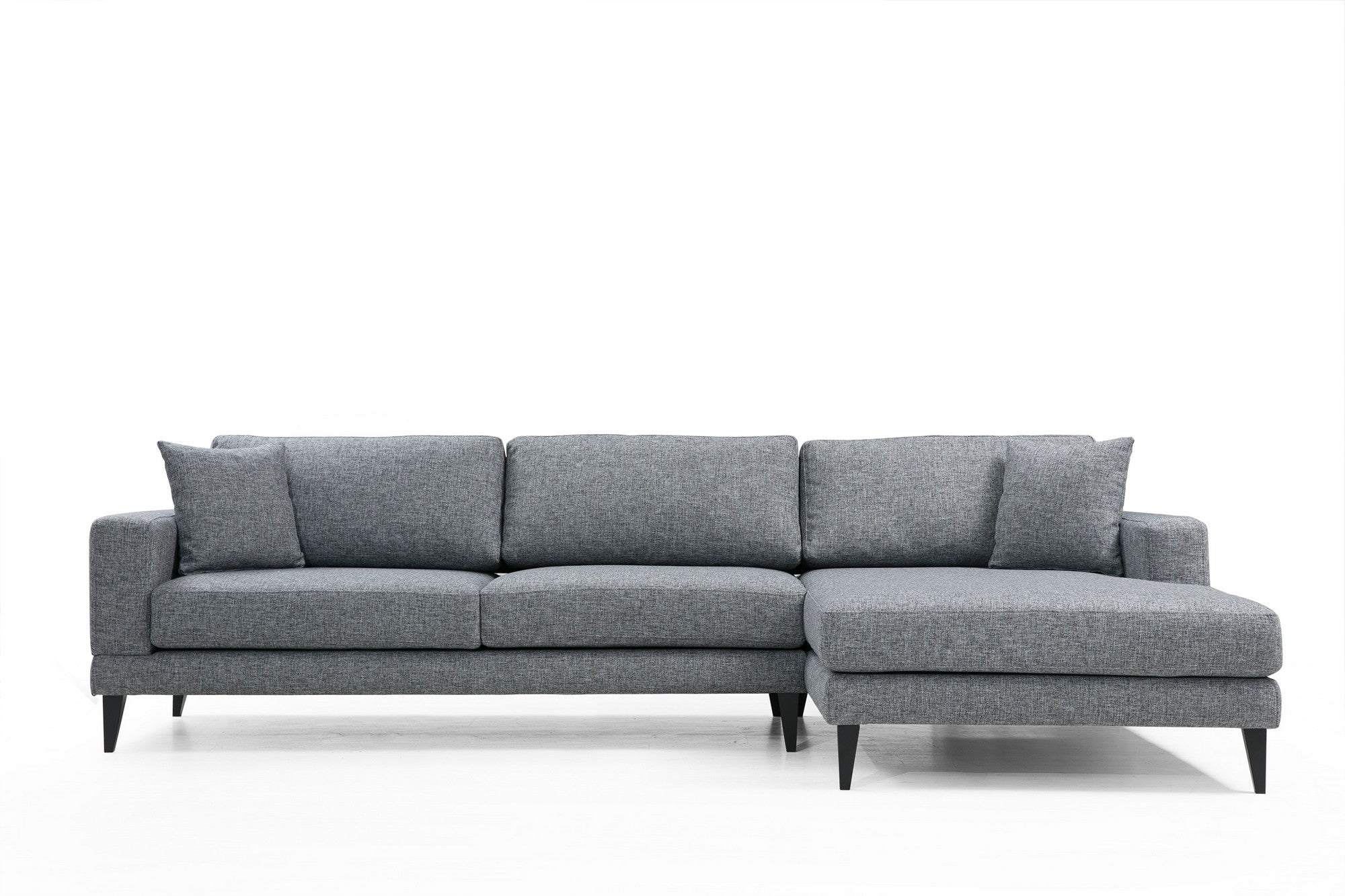 Sofá-cama de canto elegante, cinza escuro, 303 x 160 x 90 cm | Estrutura em madeira de faia e aglomerado, 100% poliéster, almofadas portáteis | Perfeito para espaços modernos