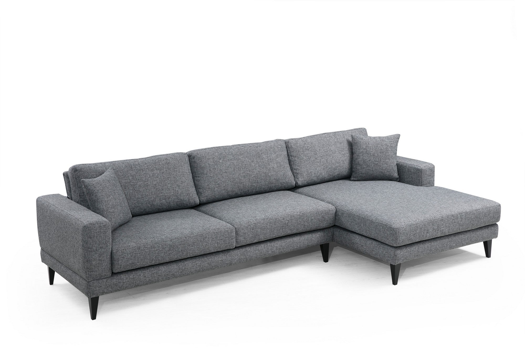 Sofá-cama de canto elegante, cinza escuro, 303 x 160 x 90 cm | Estrutura em madeira de faia e aglomerado, 100% poliéster, almofadas portáteis | Perfeito para espaços modernos