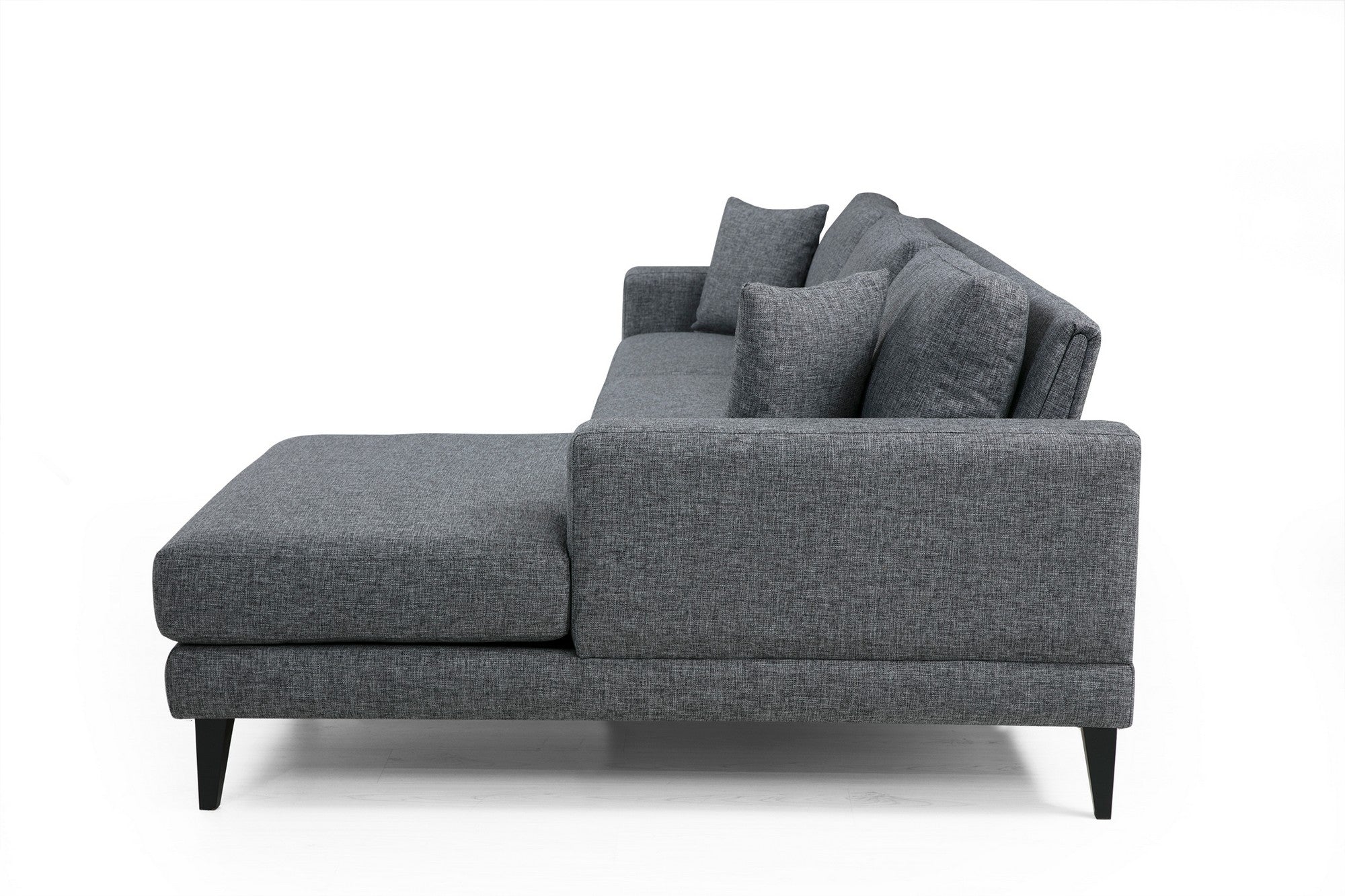 Sofá-cama de canto elegante, cinza escuro, 303 x 160 x 90 cm | Estrutura em madeira de faia e aglomerado, 100% poliéster, almofadas portáteis | Perfeito para espaços modernos
