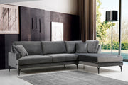 Sofá de canto elegante, cinza antracite, 283 x 180 cm | Estrutura em madeira de faia e aglomerado, 100% poliéster, almofadas de espuma macia | Design industrial moderno com pernas em preto fosco