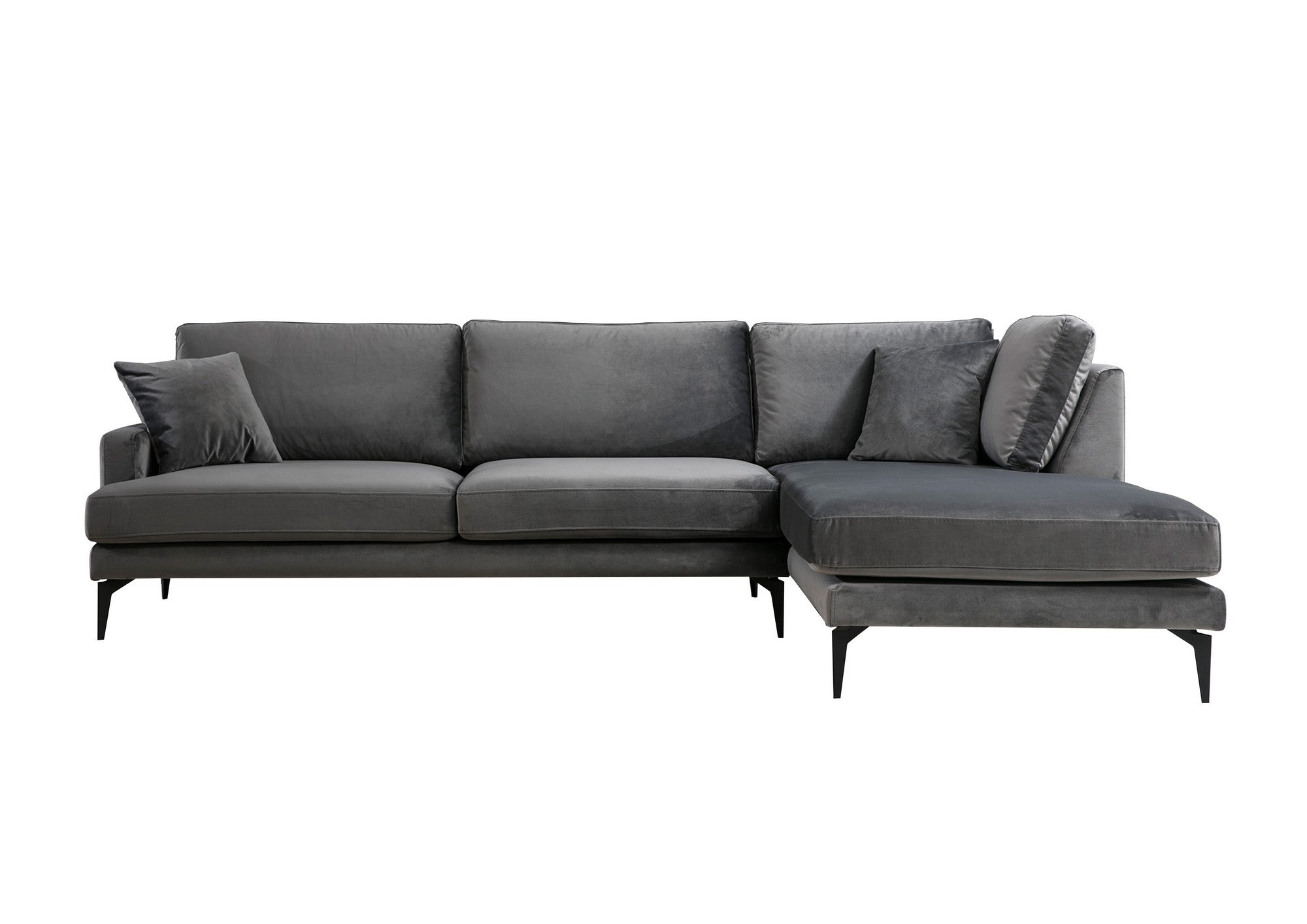 Sofá de canto elegante, cinza antracite, 283 x 180 cm | Estrutura em madeira de faia e aglomerado, 100% poliéster, almofadas de espuma macia | Design industrial moderno com pernas em preto fosco