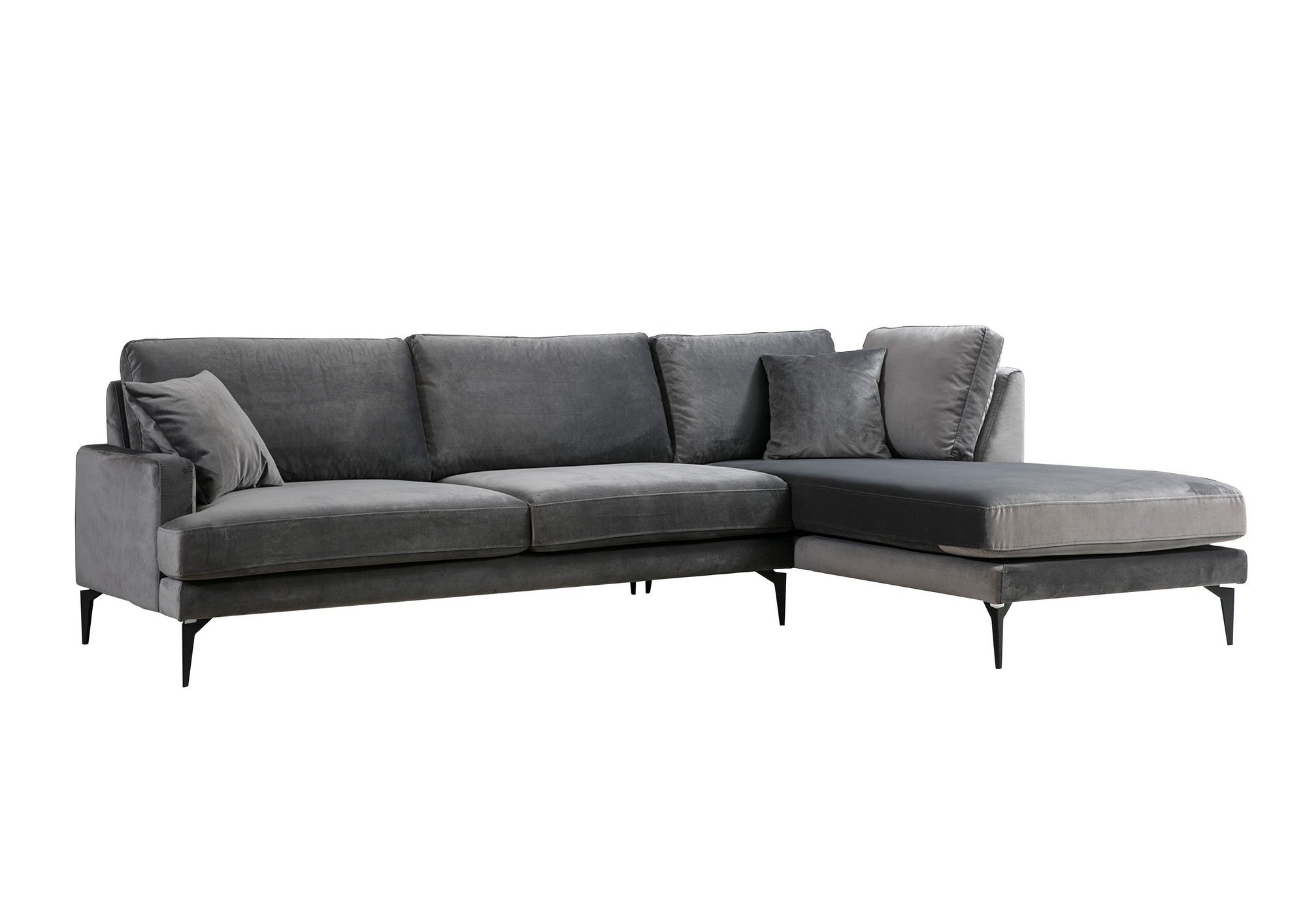 Sofá de canto elegante, cinza antracite, 283 x 180 cm | Estrutura em madeira de faia e aglomerado, 100% poliéster, almofadas de espuma macia | Design industrial moderno com pernas em preto fosco