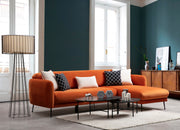 Sofá-cama de canto elegante, laranja, 270 x 170 cm | Estrutura em madeira de faia e aglomerado, 100% poliéster, sistema de sofá-cama, pernas de metal preto fosco | Perfeito para espaços modernos