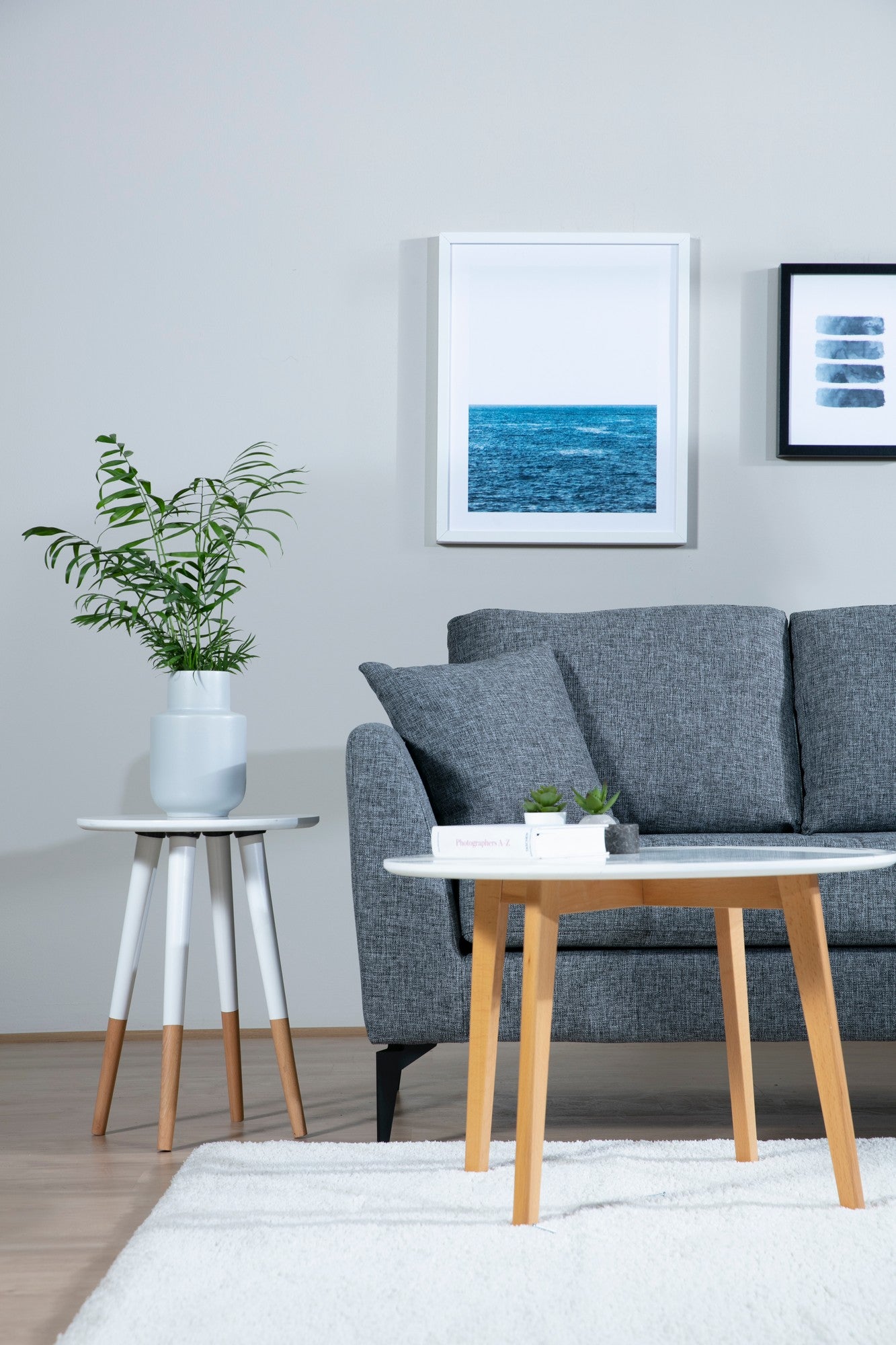 Sofá de canto elegante, cinza escuro, 300 cm | Estrutura em madeira de faia e aglomerado, tecido 100% poliéster | Inclui 2 almofadas, pernas de metal preto fosco | Design industrial moderno