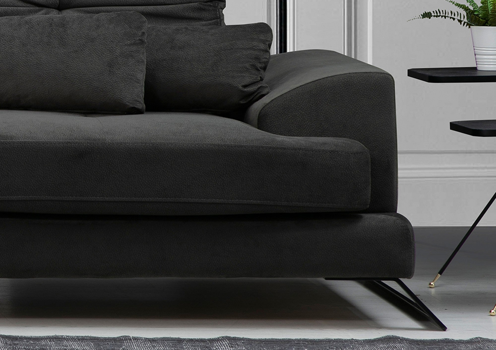 Sofá de canto elegante, cinza antracite, 304 x 190 x 92 cm | Estrutura em madeira de faia e aglomerado, encosto ajustável, almofadas de espuma macia | Design industrial moderno